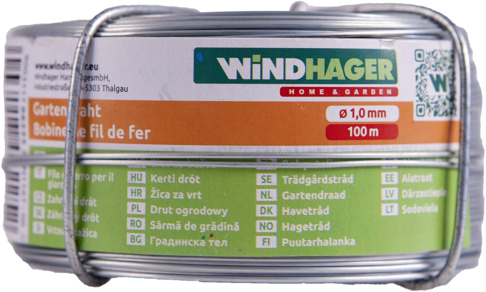 Windhager Filo da Giardino, Filo per Fiori, Filo per Piante, Filo per bricolage, Filo per Avvolgere in Acciaio Inox, Rotolo zincato, 1 mm x 100 m, 06225
