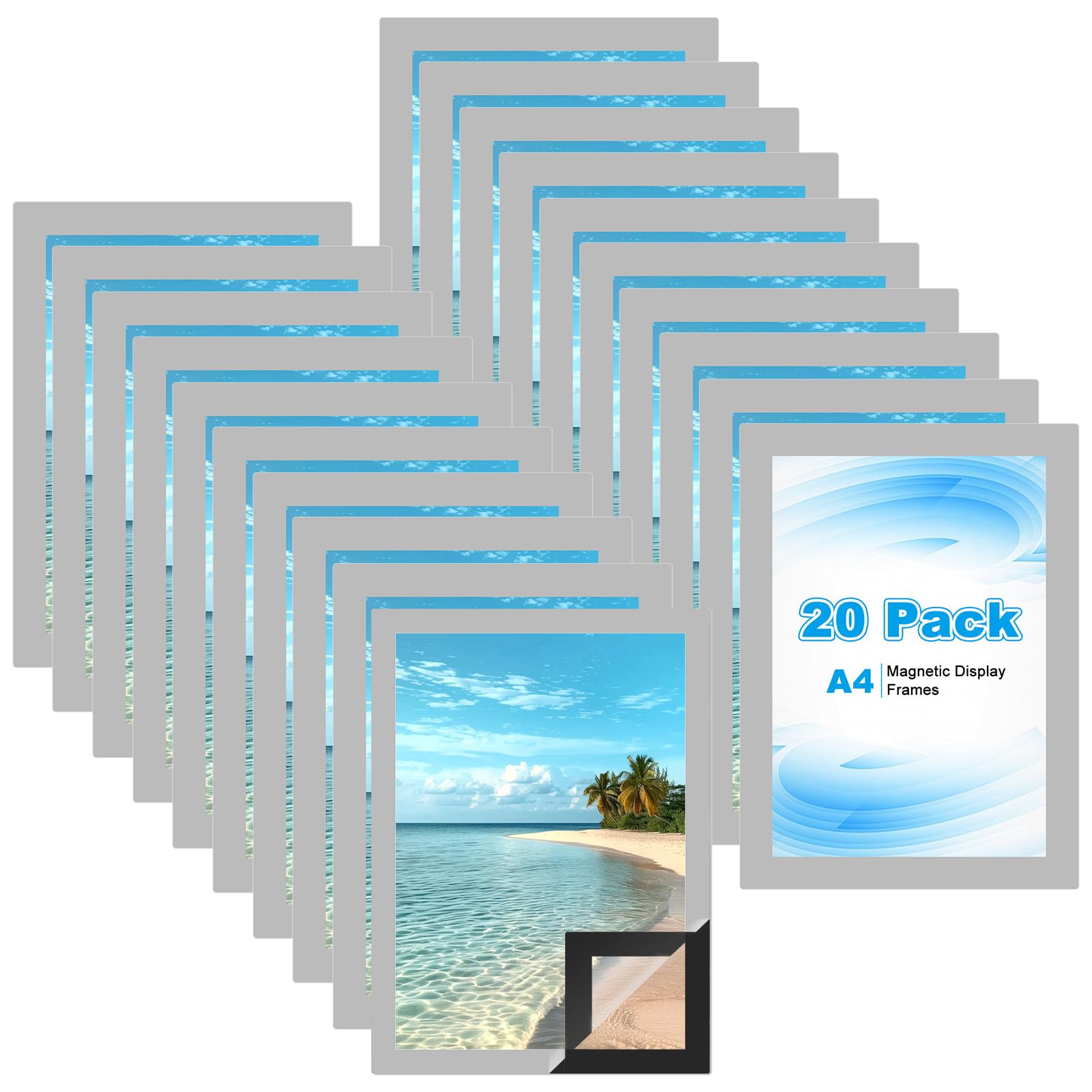 DAJAVE 20 Pcs A4 Magnetic Frame, Self Adhesive Magnetic Picture Frame A4 Magnetics Photo Frames Silver Magnetics Photo Frames for License, Photos, Documents, Notices