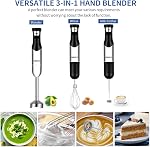 Mélangeur à main d'immersion électrique, OBERLY 500W Lourds 3-in-1 Mélangeur de bâtons à main, Smart Stepless, Lame en acier inoxydable avec lait frère, fouet d'oeuf pour mousse de café, smoothies et purée