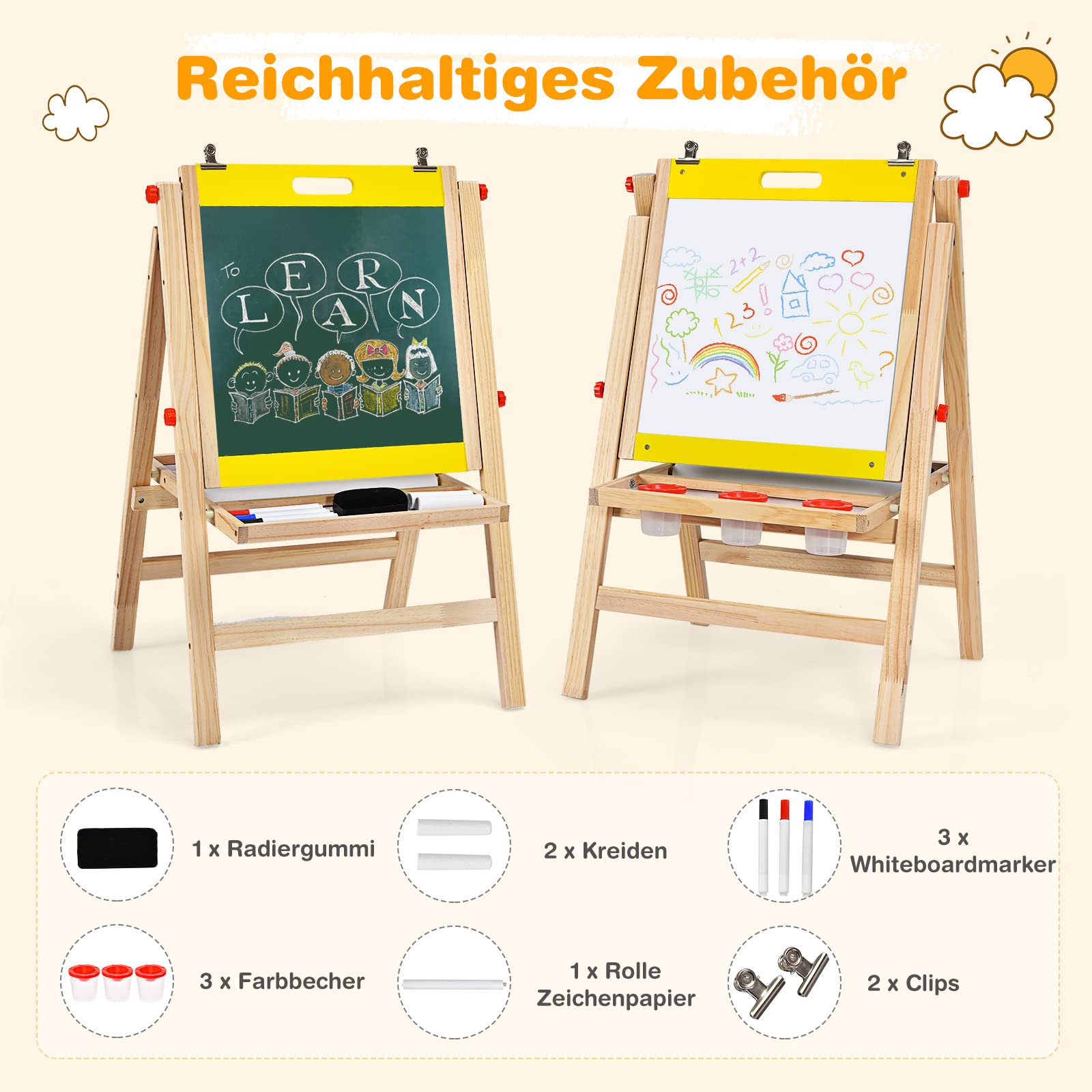 DREAMADE Doppelseitige Kindertafel Aus Holz, Höhen Produktbild-Vorschau 5