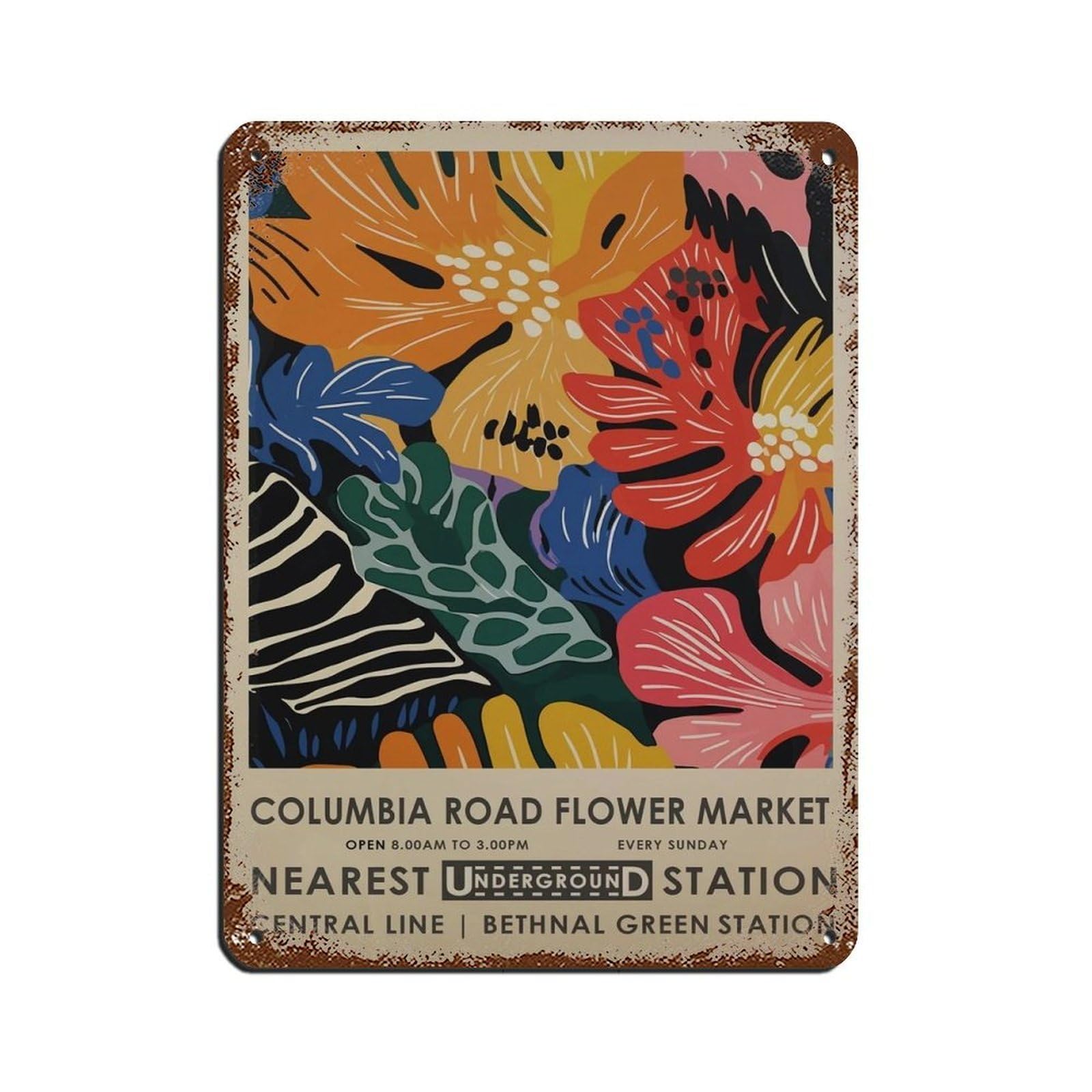 Columbia Road Flower Market, Vintage Flower (5) Tin Sign Vintage Metal Pub Club Cafe Bar Home Wall Art Decoration Poster Retro 12x16inch(30x40cm)