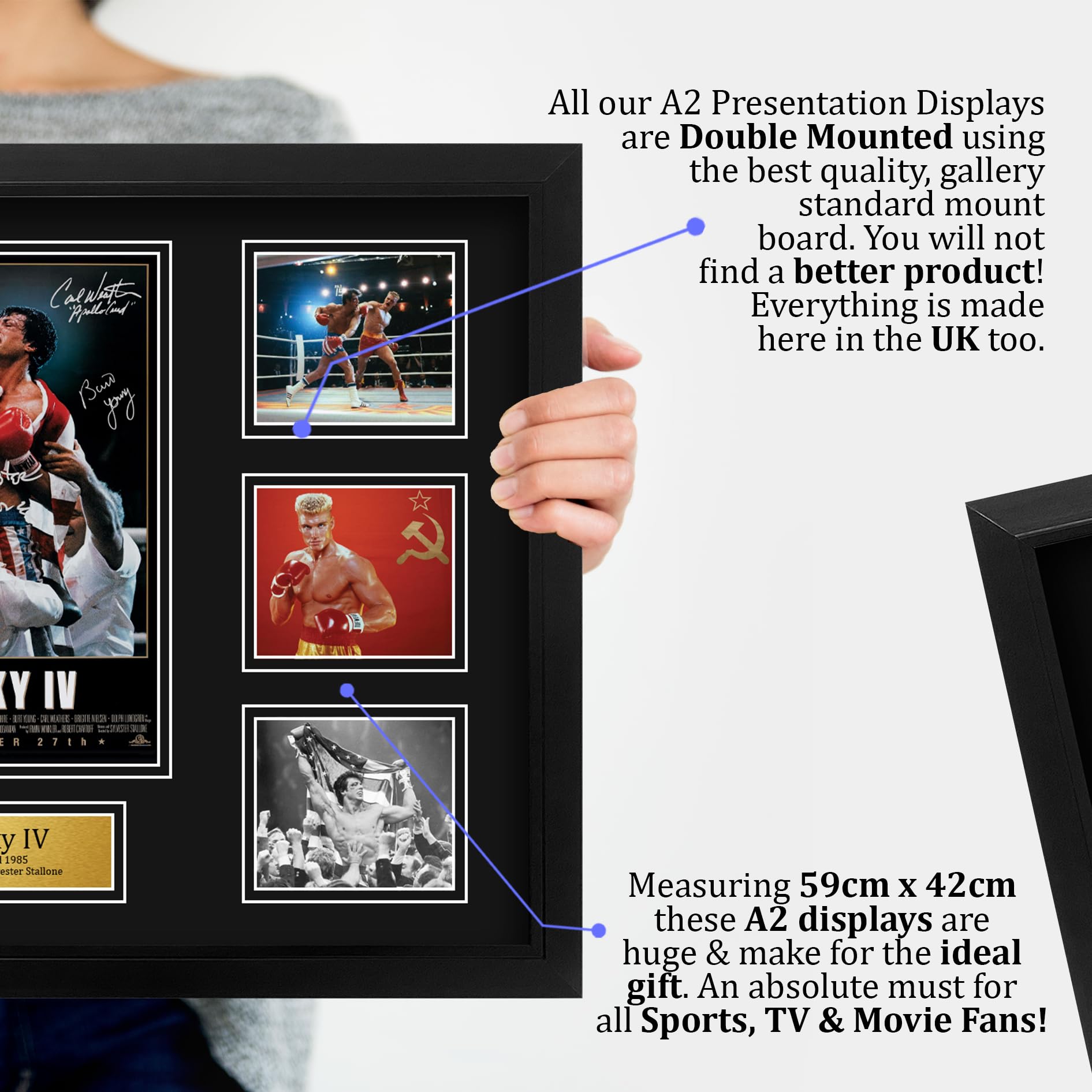 HWC Trading Rocky 4 Geschenke Geducktes Signiertes Autogramm Präsentationsdisplay für Fans von Film Memorabilien - A2 Gerahmt