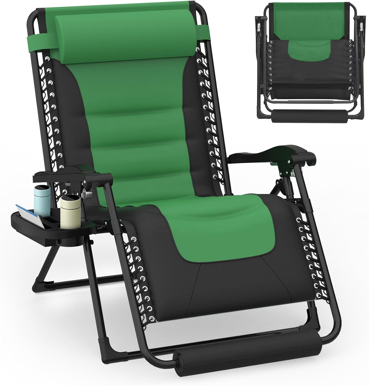 Slendor Zero Gravity Chair XL, Zero Gravity Lounge Chair 29Inch Reclining Camping Chair with Large Cup Holder & Footrest, Folding Recliner Chair for Outdoor Indoor, Green