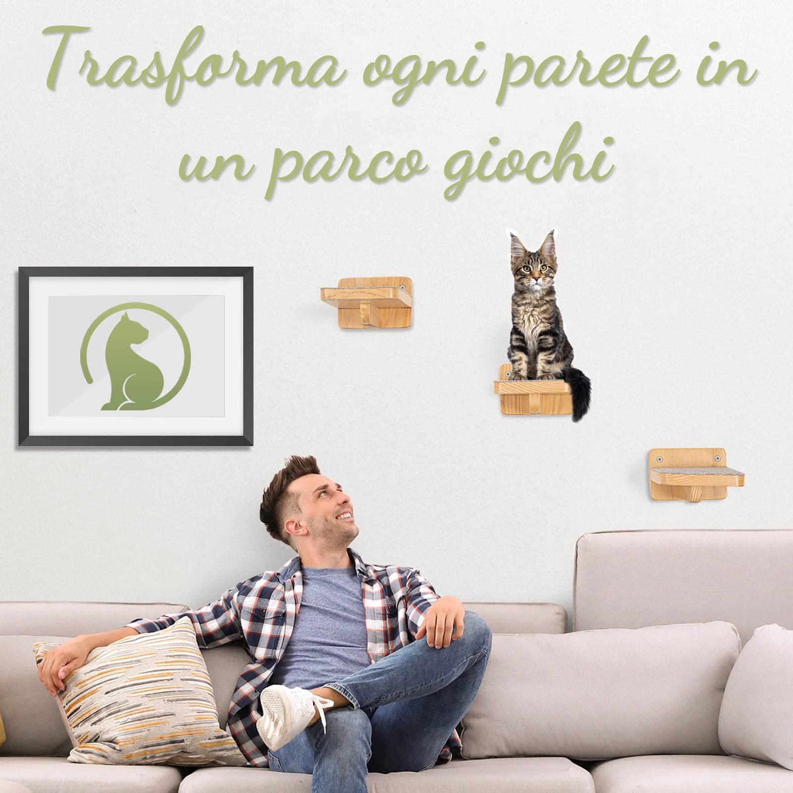 WOOWOOD® Set da 3 Scale per Gatti, Parete da Arrampicata per Gatti, Taglia M