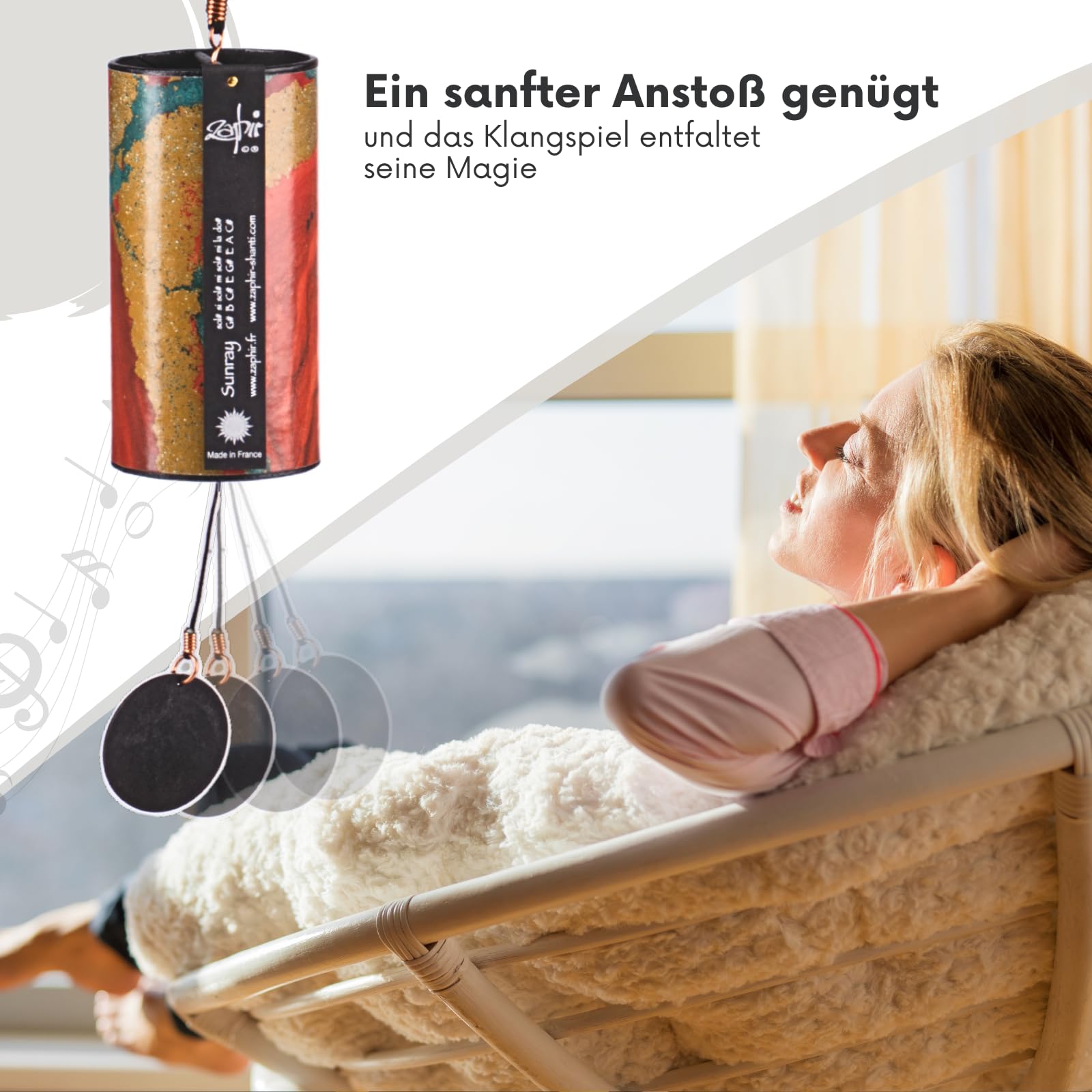 Zaphir Klangspiel Sunray Sommer Shanti | Handgefertigtes Windspiel für Yoga, Meditation und Raumreinigung | Beruhigender Klang für Babys, Erwachsene & Haustiere