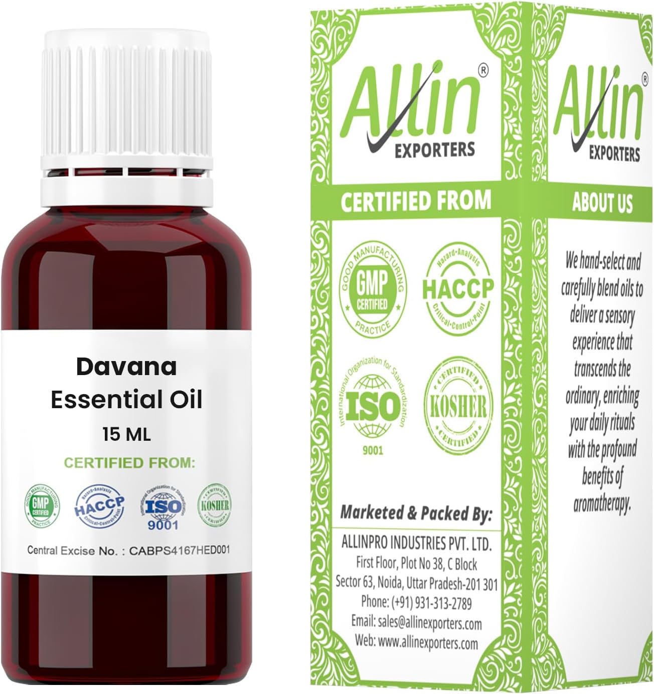 Allin Exporters Davana Essential Oil Pure Natural & Undiluted Therapeutic Grade for Perfumes, Aromatherapy & Skincare (15ml)