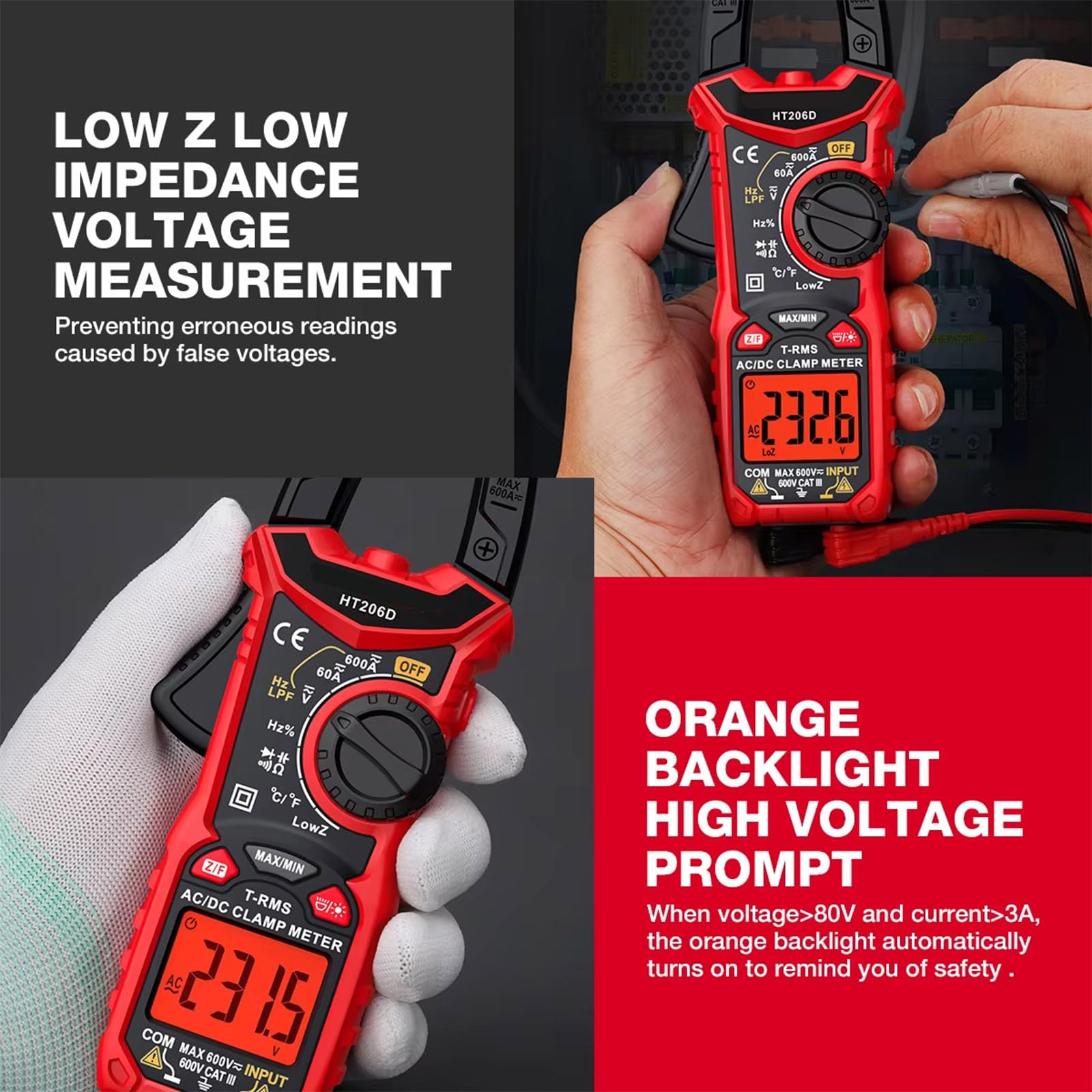 Multimetro a pinza HT206D con sonda per la sicurezza elettrica