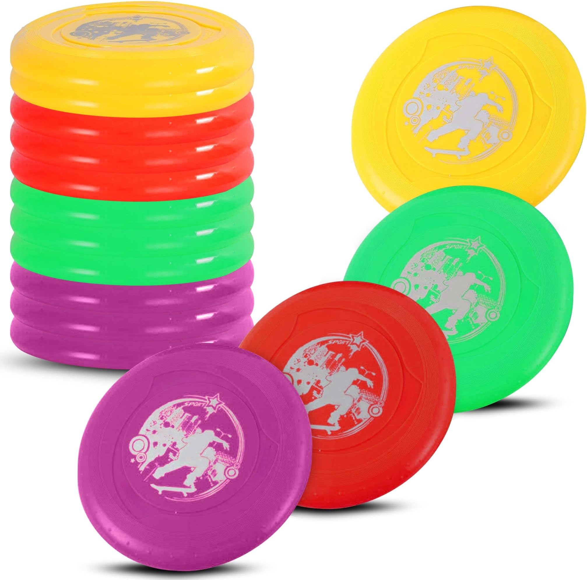 12 Pack: Plastic Flying Sports Discs Set for Outdoors Beach Backyard Throwing and Catching Activities, 9" Play Discs for Kids & Adults