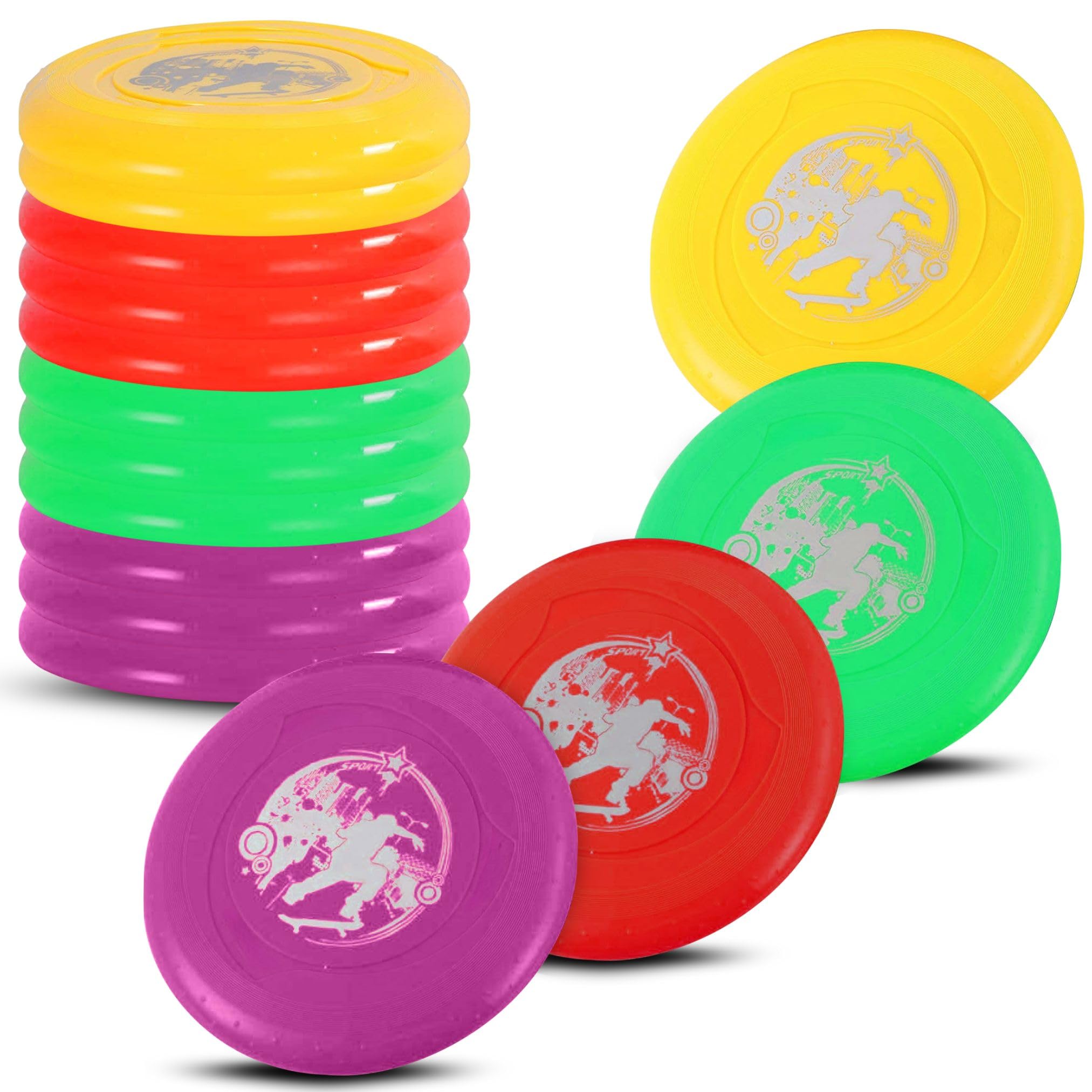 Liberty Imports 12 Pack: Plastic Flying Sports Discs Set for Outdoors Beach Backyard Throwing and Catching Activities, 9" Play Discs for Kids & Adults