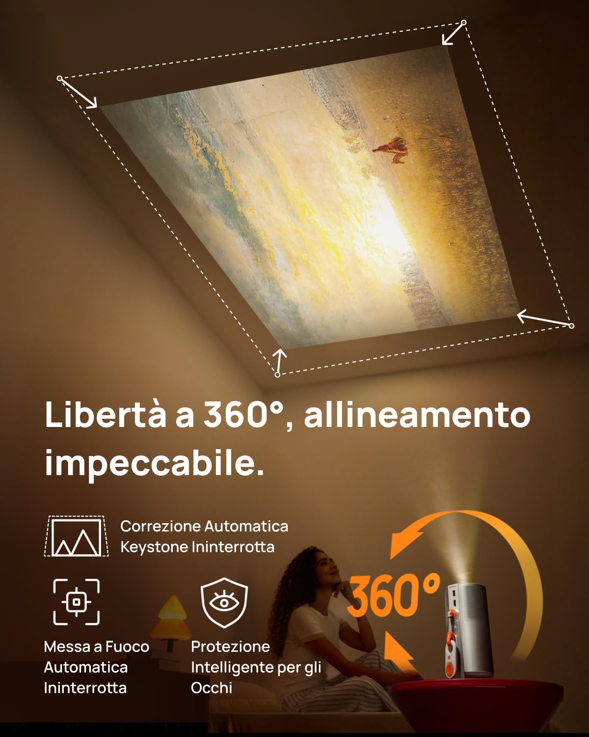 XGIMI MoGo 4 2025 NUOVO Proiettore Portatile, Google TV con Netflix con Licenza, Supporto Regolabile a 360°, 2,5 Ore di Autonomia, 12W Harman Kardon, Proiettore da Esterno, Wi-Fi, Bluetooth
