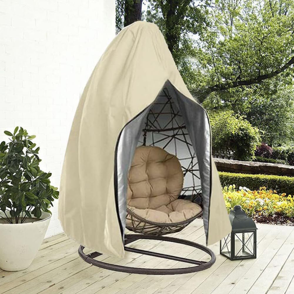 ENEN Housse de Chaise Suspendue Imperméable, Housse Oeuf Suspendu Extérieur 210D Oxford-Tissu, Anti-UV et Coupe-Vent Housse Fauteuil Suspendu pour Jardin Patio (Beige,190x115cm)
