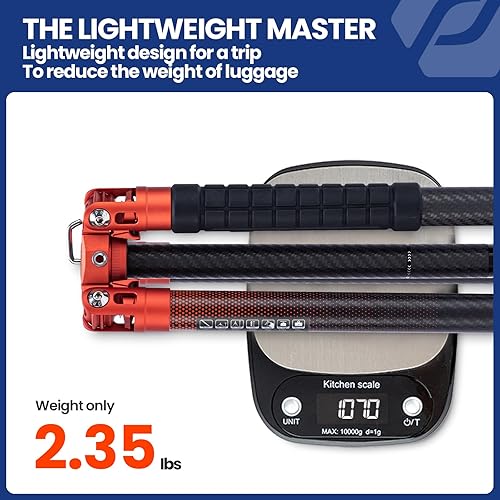 Miniatura 2 de Fotopro Trípode de fibra de carbono de 2.3 libras, ultraligero de 62 pulgadas, trípode de video de viaje portátil para cámara DSLR carga de hasta 22