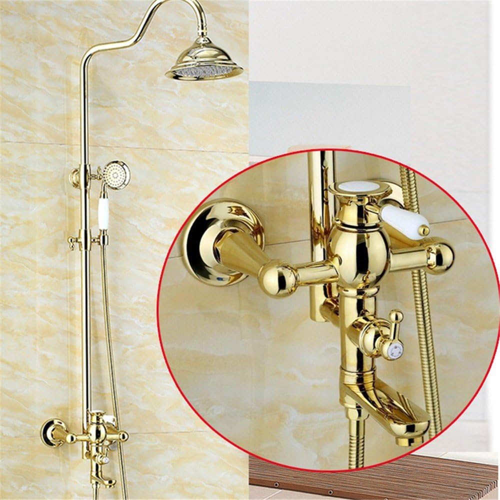 WHLHS Hand Held Shower Gold-Plated Shower Full Copper Shower Set Bath-Shower Water Fountain, Gold Plated Showers & Shower Parts