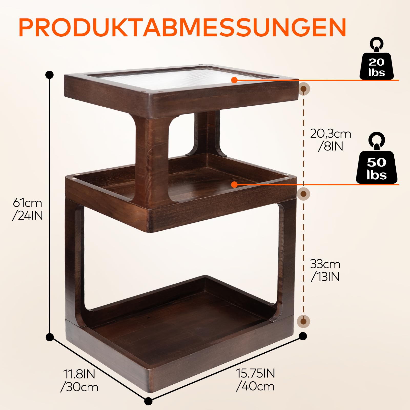 Nachttisch aus massivem Kiefernholz, Stabiler Beistelltisch für Boxspringbett, moderner Couchtisch klein mit Schublade für Schlafzimmer, Wohnzimmer, Holz-Nachtschrank 40x30x61 cm