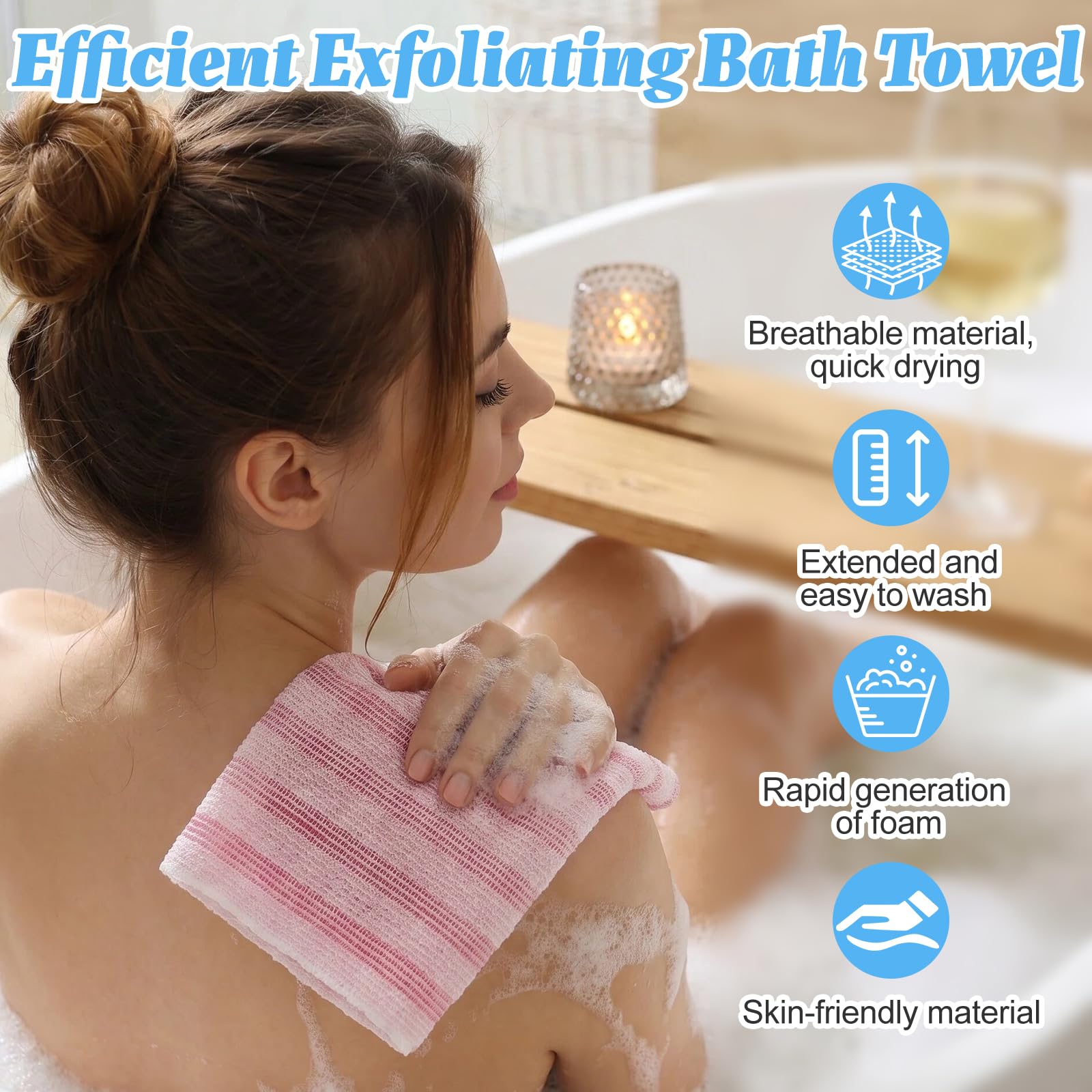 5 Pièces Serviette Exfoliante Douche,Serviette Exfoliant pour le Dos 25 × 100 cm,Serviette de Douche Exfoliante Japonaise,Débarbouillettes pour Homme Femme,Lave Dos Long pour Corps,Dos,Bras et Jambes