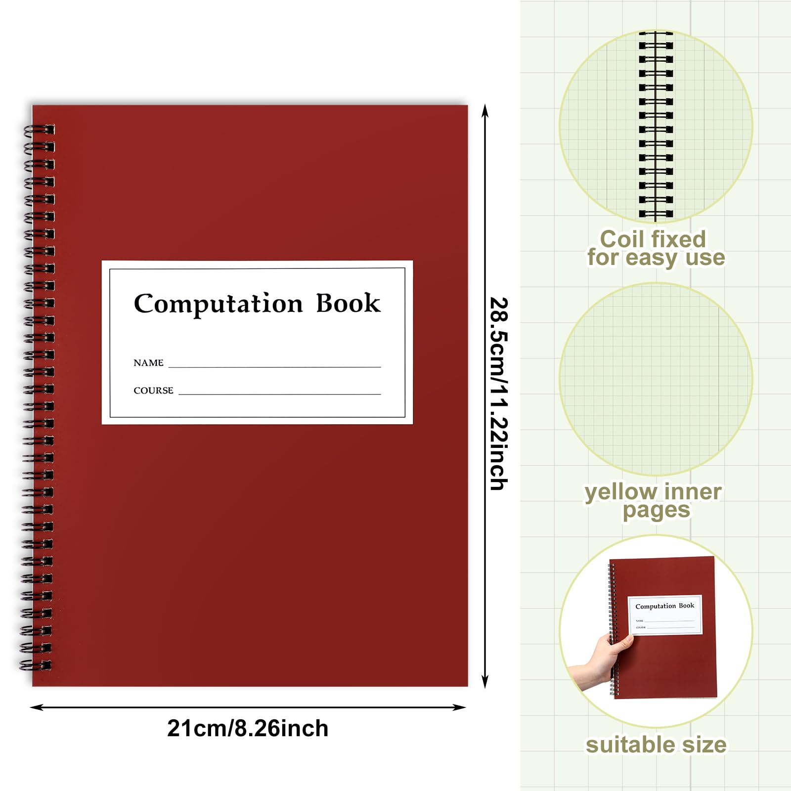 Fuyoooo Rechen-Notizbuch, Ingenieur-Notizbuch für Zeichnungen, Zeichnungen, Planung, Technik und technische Anwendungen, 10,2 x 10,2 cm, vierfach liniert, 76 Blatt, 29,8 x 24,9 cm (Grün), 2 Stück