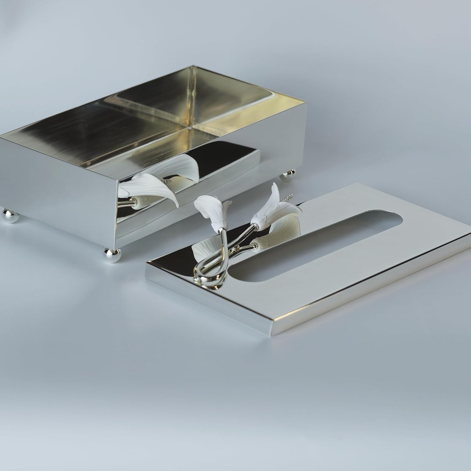 Silver Rectangular Tissue Box，Guest Towel Holder Tray for Bathroom – Napkin Organizer for Disposable Paper Towels, Elegant Hand Towel Box for Powder Room,Use Luxurious Napkin Box for Dressing Room