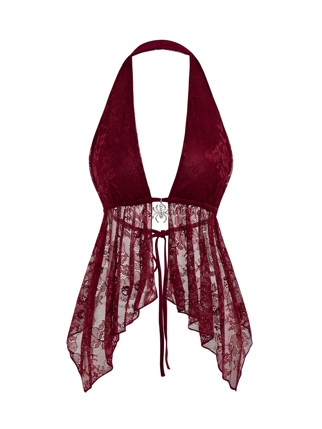 Milumia Women's Sexy Lace Backless Halterneck Top Y2k Sheer Mesh Rave Tops Going Out-image-35