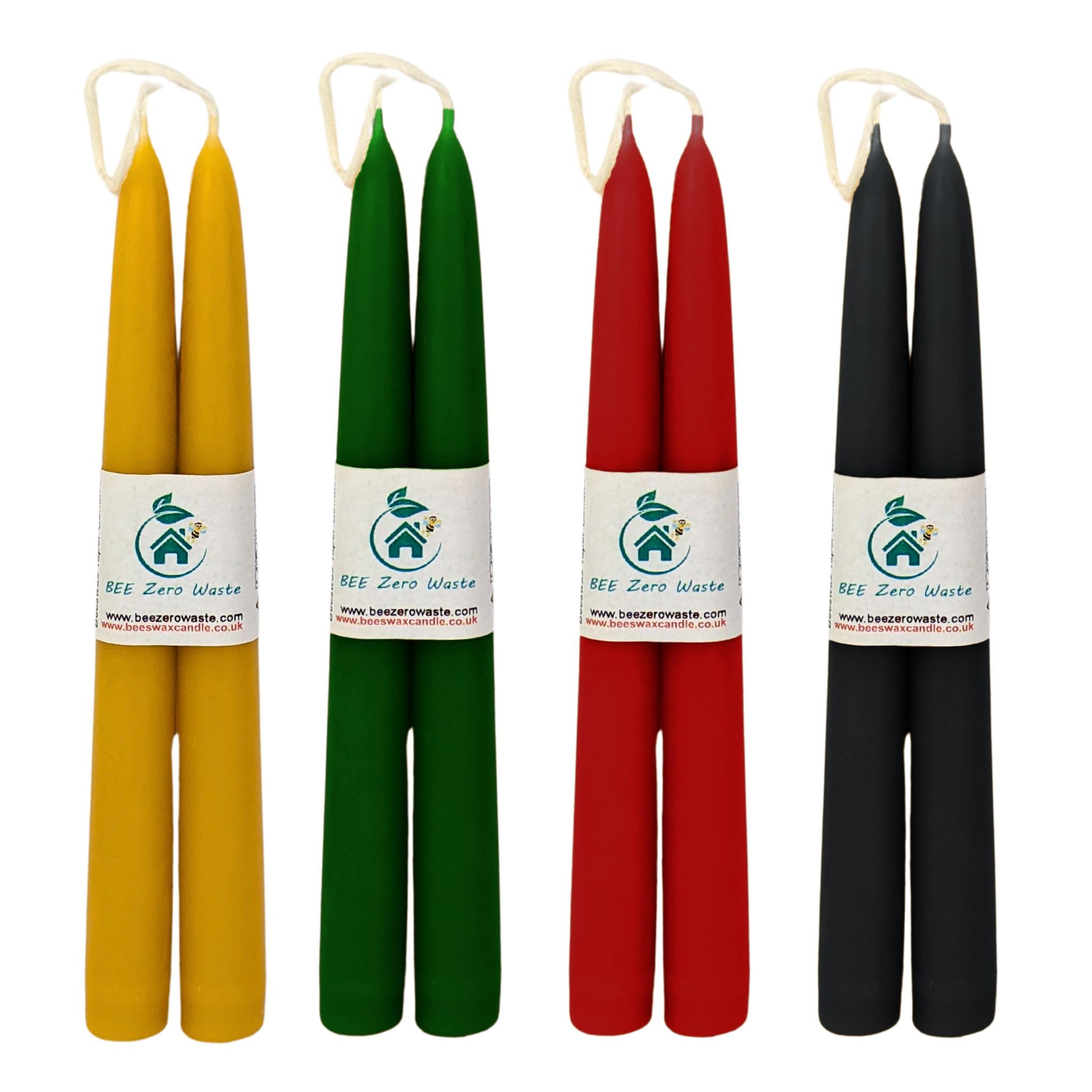 Bundle of 4 Pairs multicoloured Beeswax Taper Candles 9'' (228 mm) for Over 10.5 Hours of Burn Time Each - Handcrafted, Air-Purifying, and Dripless - Brighten Your Space!