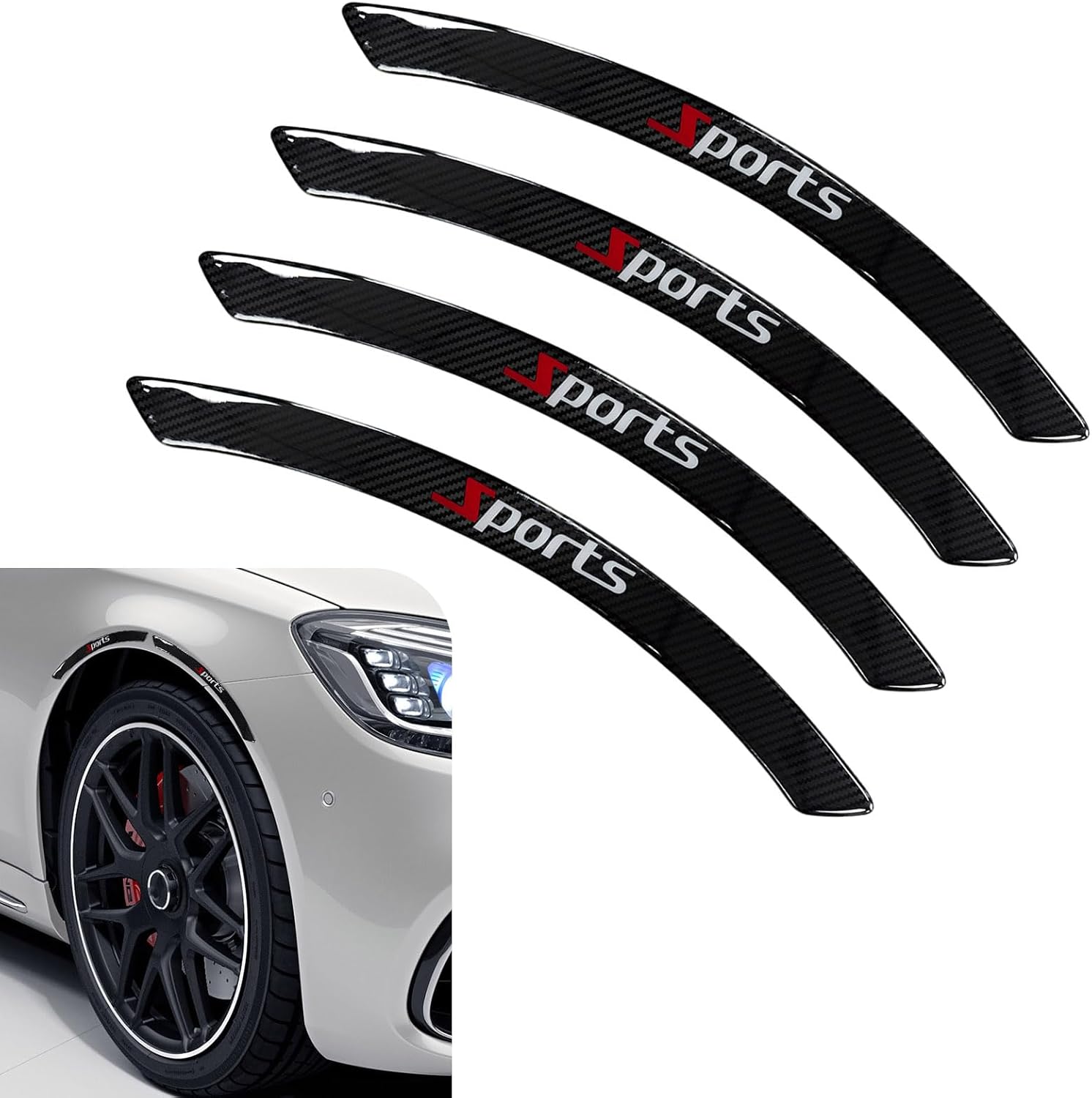 4 PCS Car Wheel Tire Eyebrow Strips, Wheel Arch Protector, Carbon Fiber Fender Flare Lip Trim, Self Adhesive Anti Scratch Decorative Guards for Truck SUV Auto Body Edge Universal (Black #Sport)