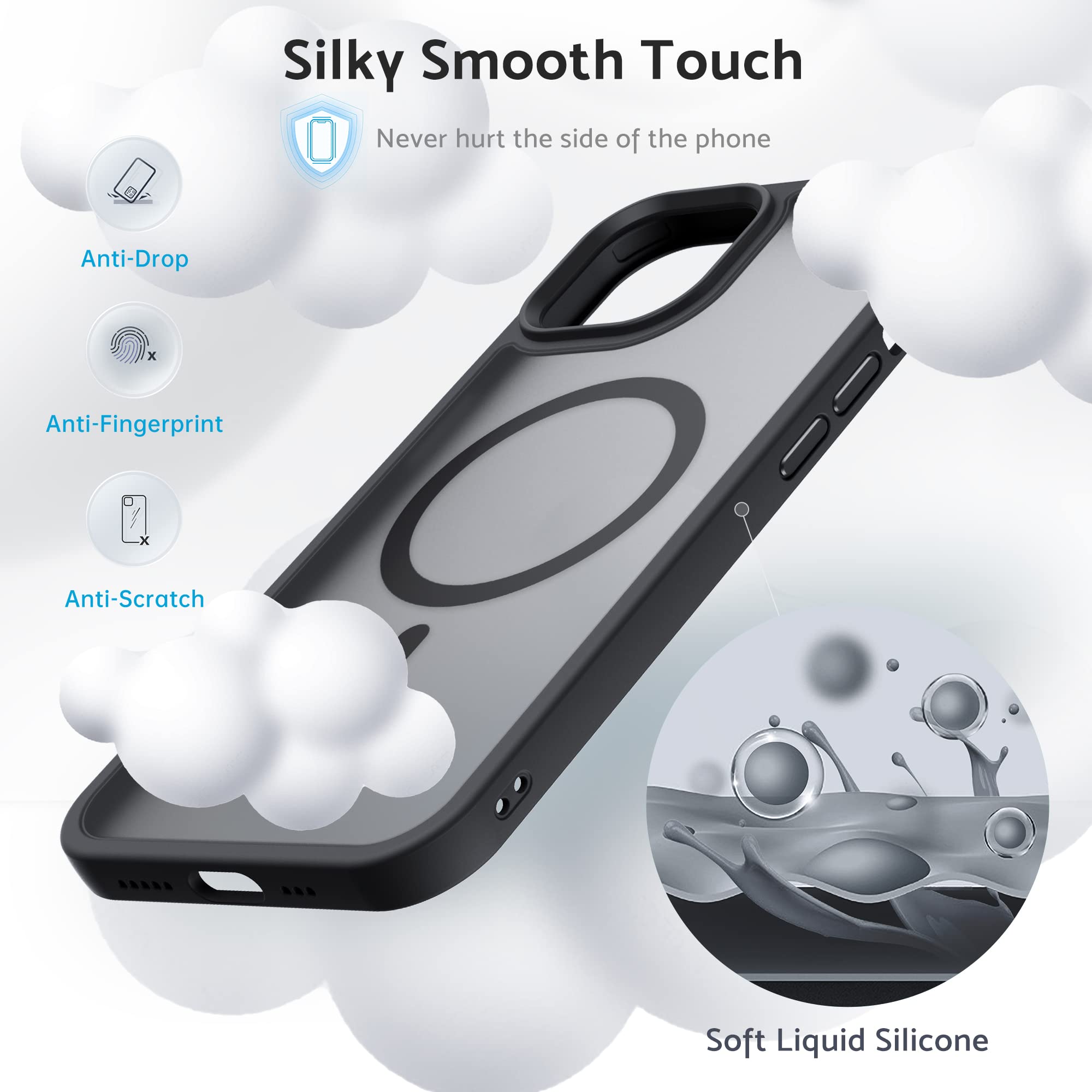 Anqrp Custodia Matt Kada per iPhone 13, sottile [Compatibile con MagSafe] Custodia protettiva magnetica e traslucida
