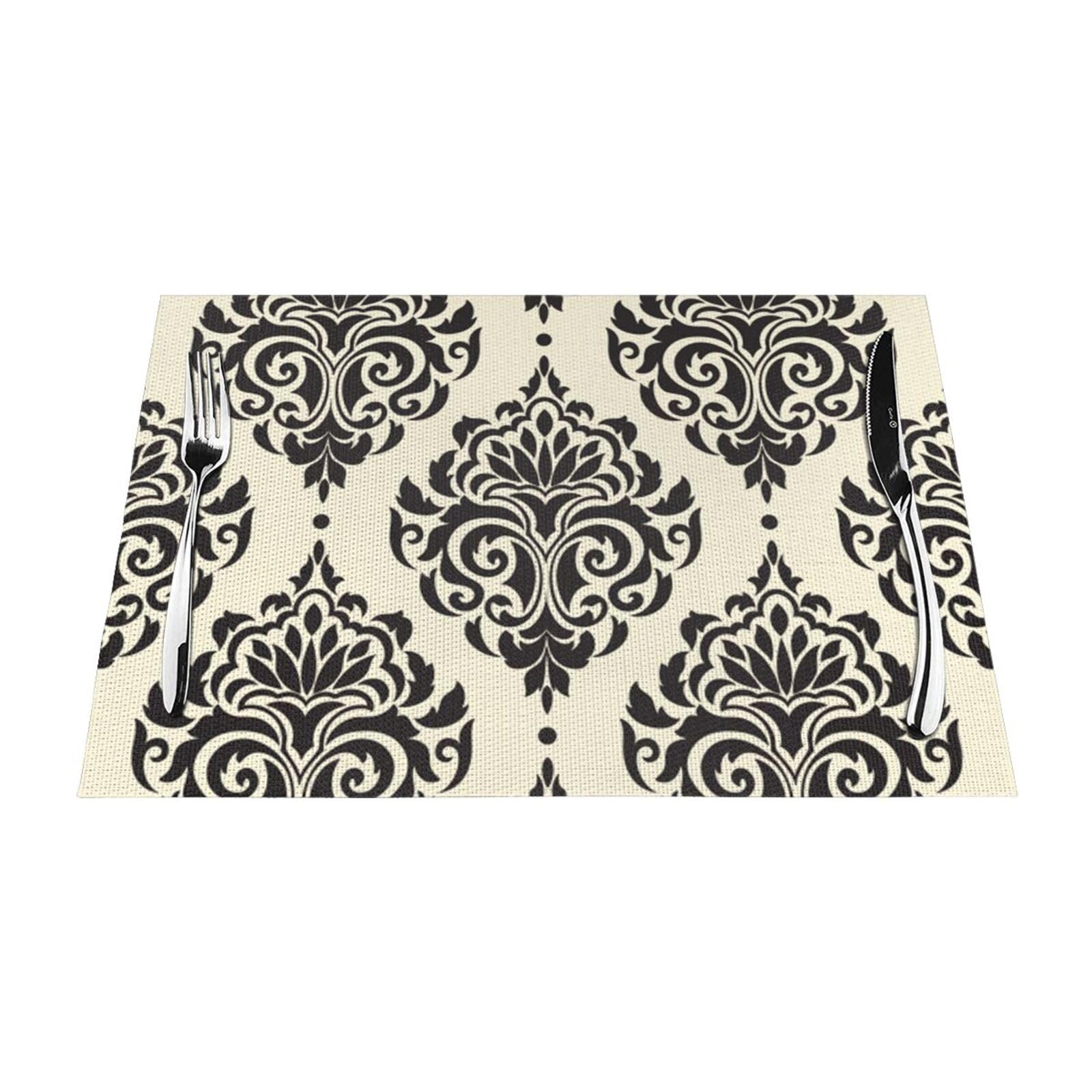 PVC Placemat Set of 6 PCS, 45x30 CM, Asian Elephants Printed Non-Slip Heat Resistant Place Mats for Kitchen Dining Table Indoor Outdoor