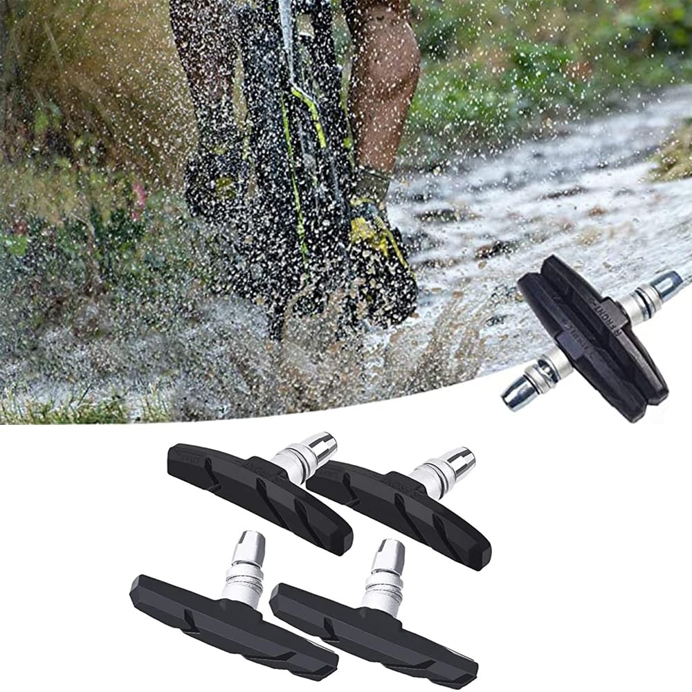 DELFINO No Noise No Skid Bike Brakes Pads Set, Professional Mountain and Road Bicycle V-Brake Pads, 70mm for Cruiser MTB Mountain Bicycle Universal V-Brake Blocks with Hex Nut and Shims