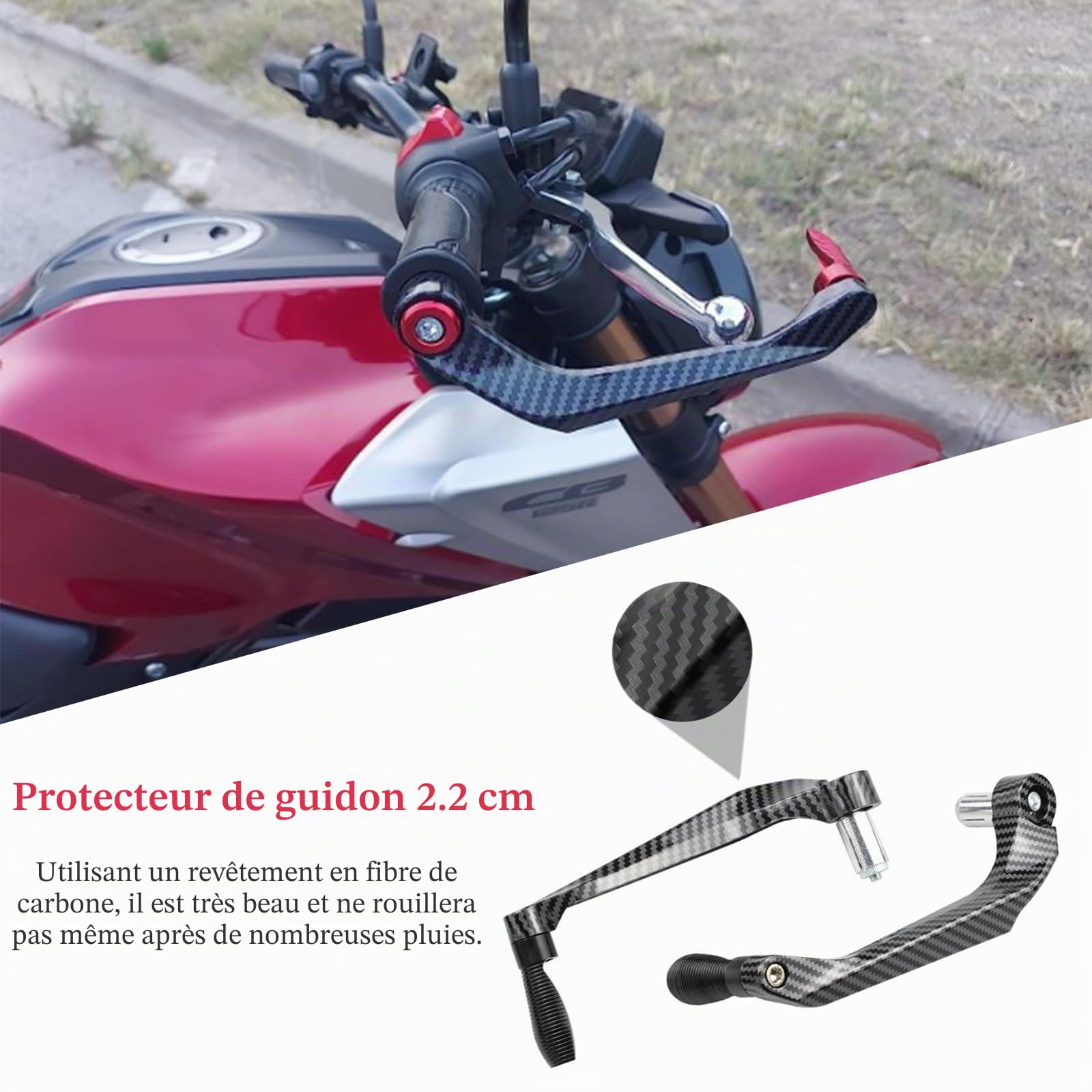 Fydun Protecteur de guidon de moto 7/8 pouces Protecteur de frein de moto universel en alliage d'aluminium(noir)