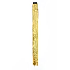 SWACC 12 Pcs Straight 12 Pcs Straight One Color Party Highlights Clip on in Hair Extensions Colored Hair Streak Synthetic Hairpieces (Sparkling Tinsel Gold)