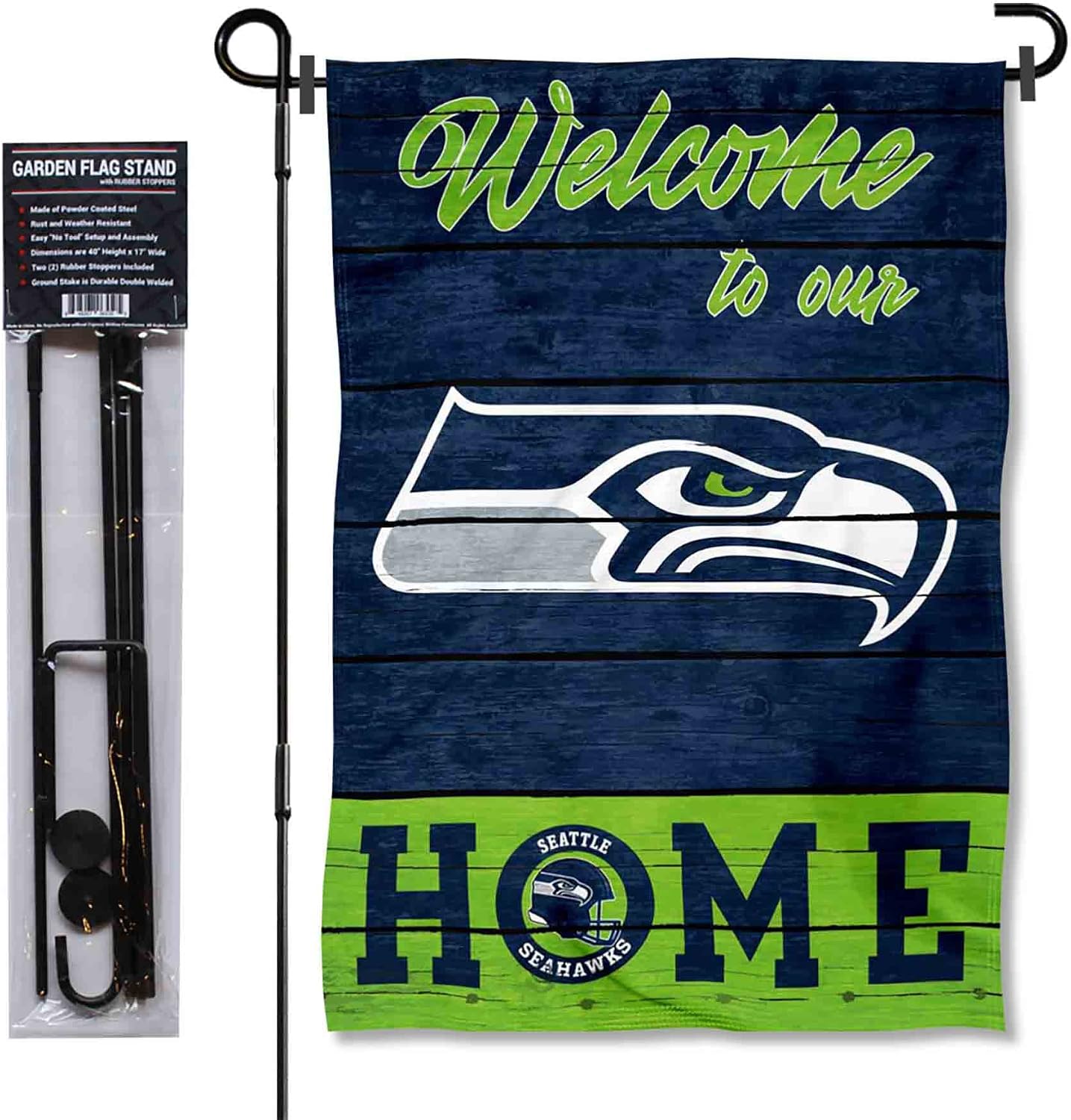 WinCraft Seahawks Welcome to Our Home Garden Flag and Flagpole Mount