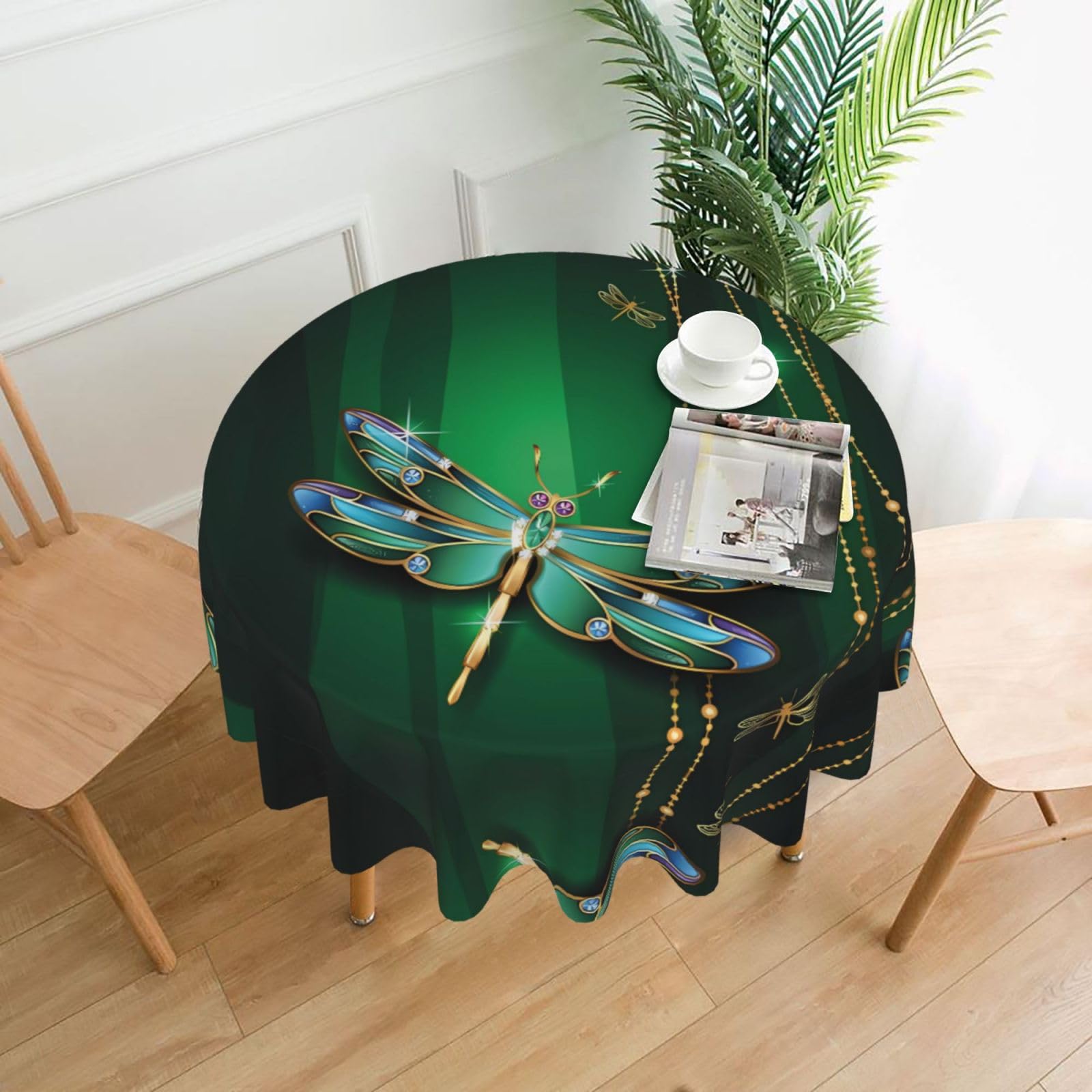 WHJSHOP jewel dragonfly Prints Round Table Throw 60 Inch – Waterproof Table Cover for Dining, Coffee Tables, Parties & More - Soft, Wrinkle-Resistant Table Layer