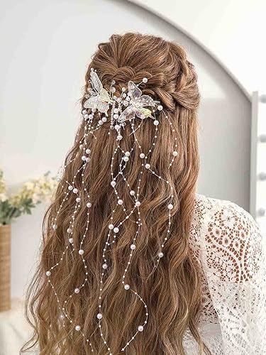 Miniatura 3 de CASDRE Mariposas novia boda pelo vid plata perla novia diadema diadema Rhinestone accesorios para el cabello para mujeres y niñas