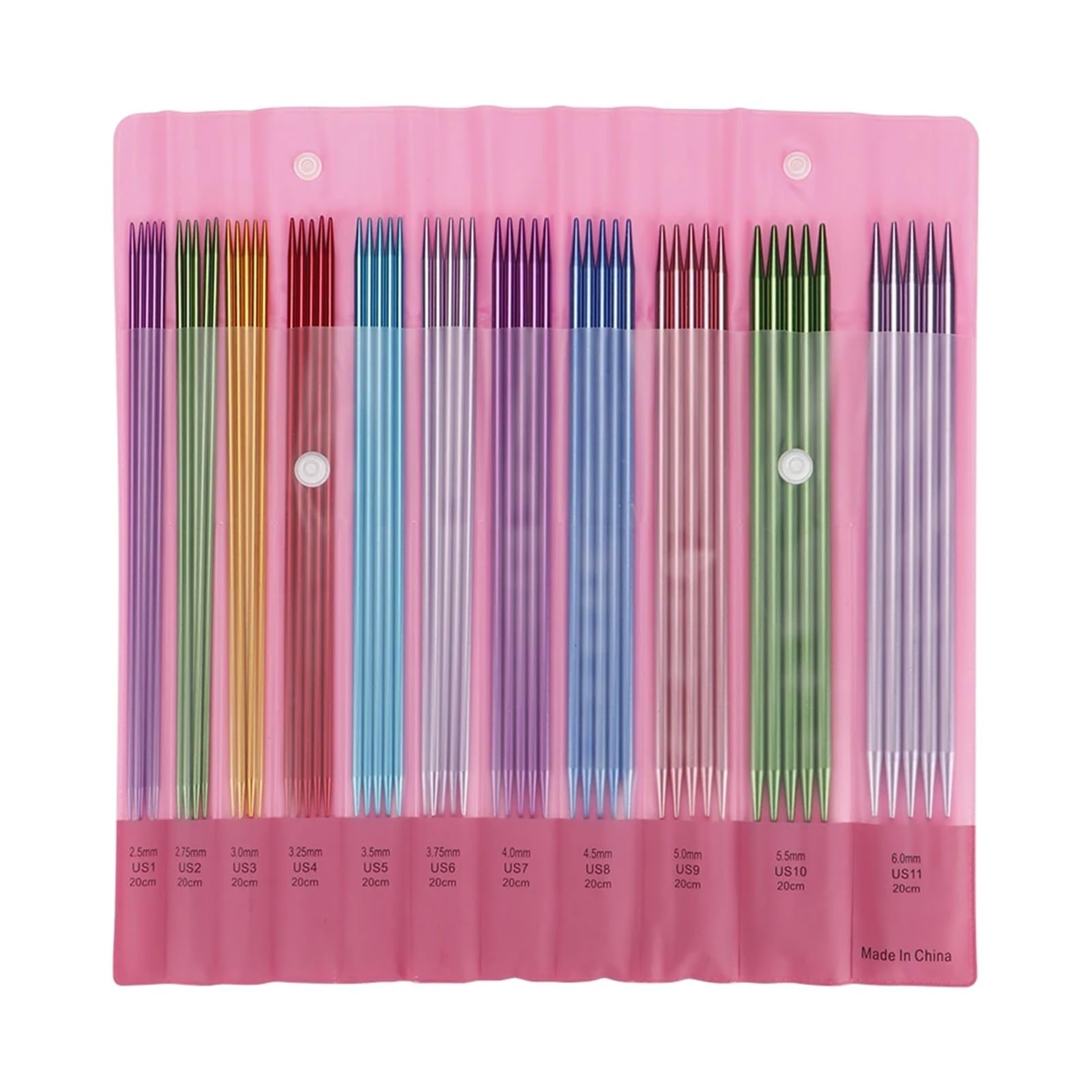 Stricknadeln 55-teiliges Doppelspitz-Stricknadel-Set aus Aluminium, 20 cm Länge, mehrfarbig, Strick- und Häkelzubehör for Anfänger, handgefertigt