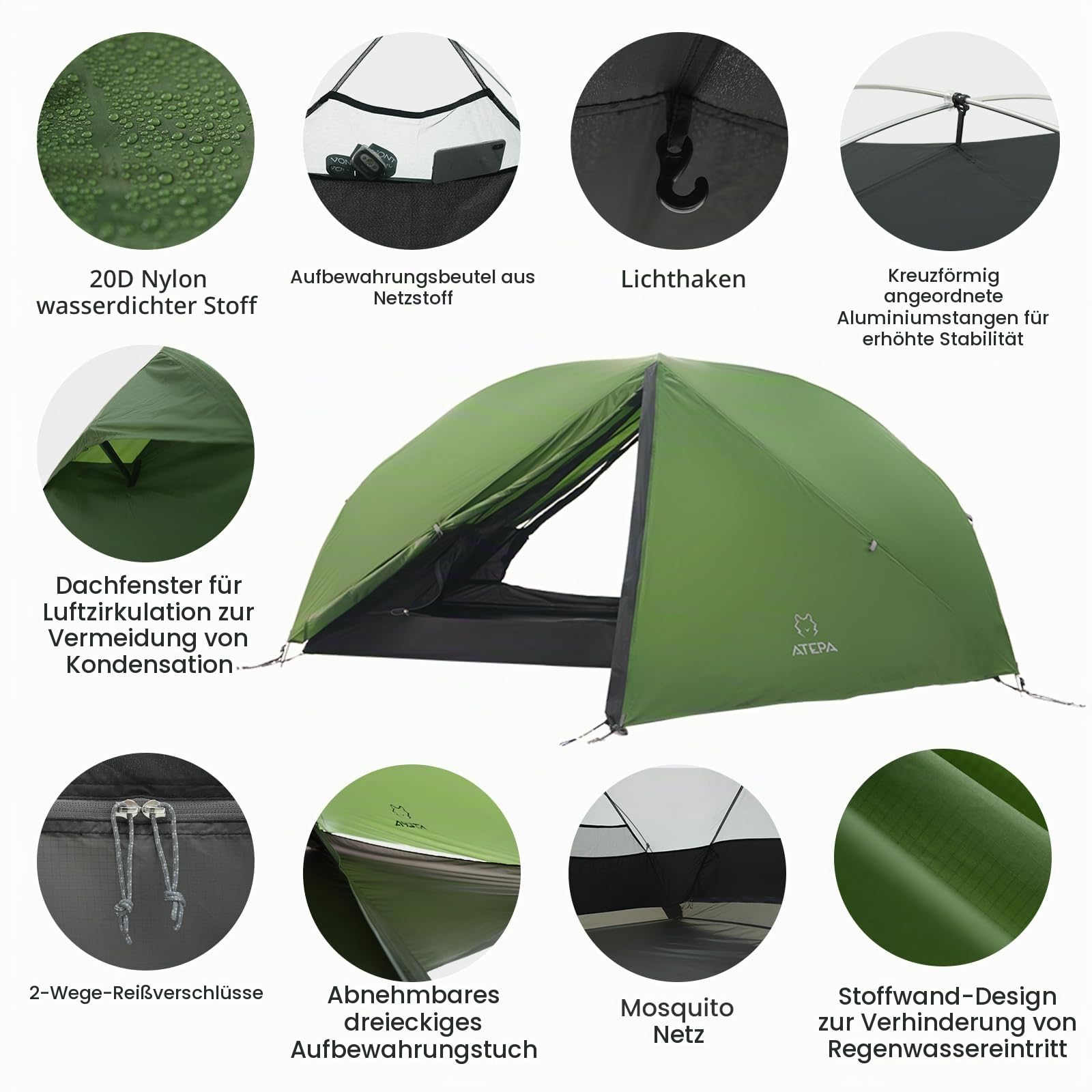 ATEPA 1 Person Ultraleicht Rucksackzelt Wasserdicht Einzelperson Camping Zelt Doppelschicht Solo Zelt für Camping Wandern Rucksackreisen