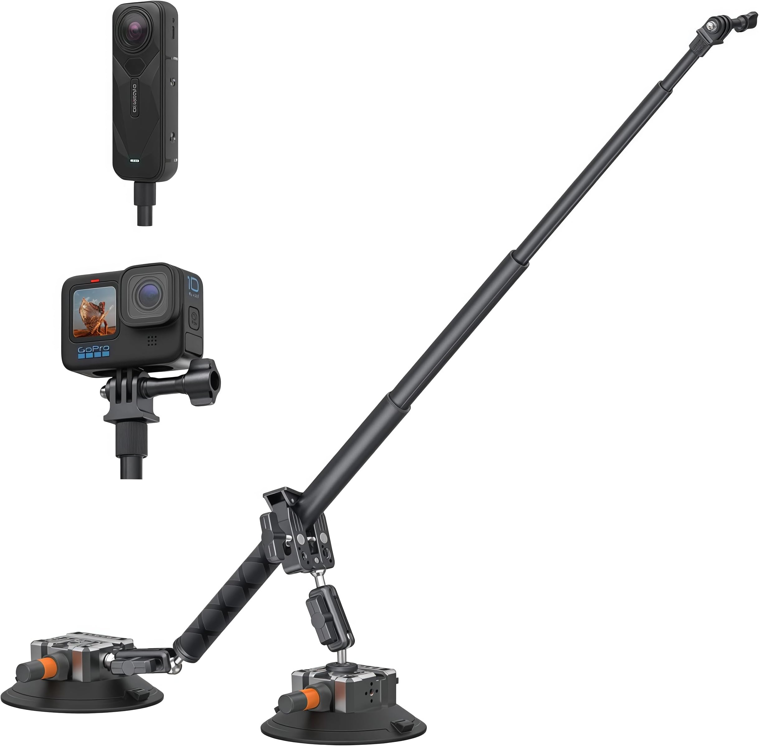 6" Suction Cup Car Mount with 59" Extendable Selfie Stick, Universal 360° Action Camera Mount for Insta360 X5/X4/X3, for Osmo360, for GoPro All Action Cameras
