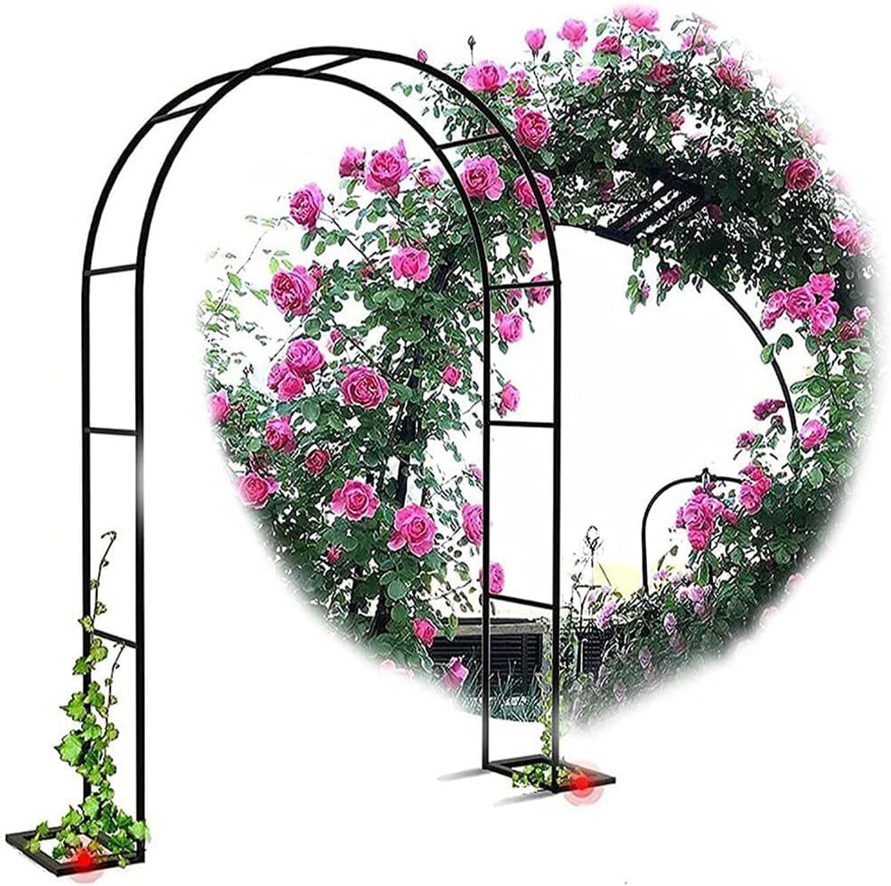 Black Steel Garden Arbor Wedding Arch Metal Arbour Pergola Tubular Frame Trellis Archway for Climbing Plant Roses Vines 180Cm 140Cm Wide,White,W1.8M*H2.2M