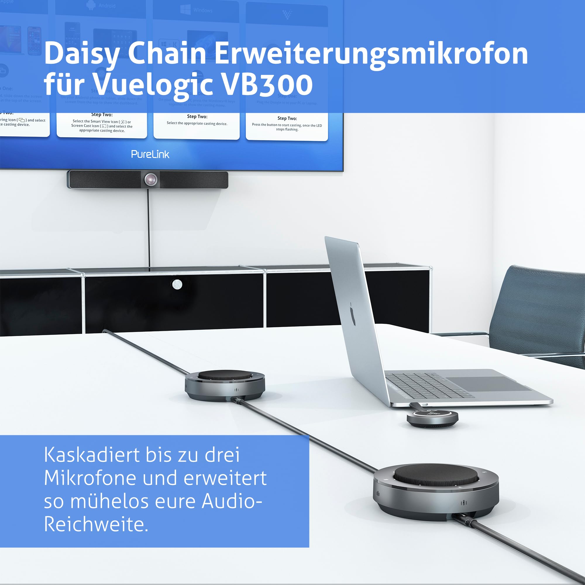 Microfono da conferenza Vuelogic, microfono aggiuntivo di estensione per Vuelogic VL-VB300, plug & play, funzione mute, per sala conferenze, ufficio domestico, ufficio, nero