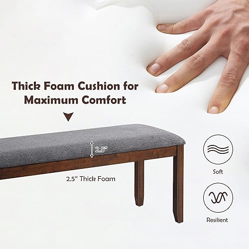 Miniatura 9 de DORTALA Juego de 2 bancos de comedor, banco largo tapizado con patas de madera de caucho natural, cojín acolchado de espuma, banco de tela de lino,