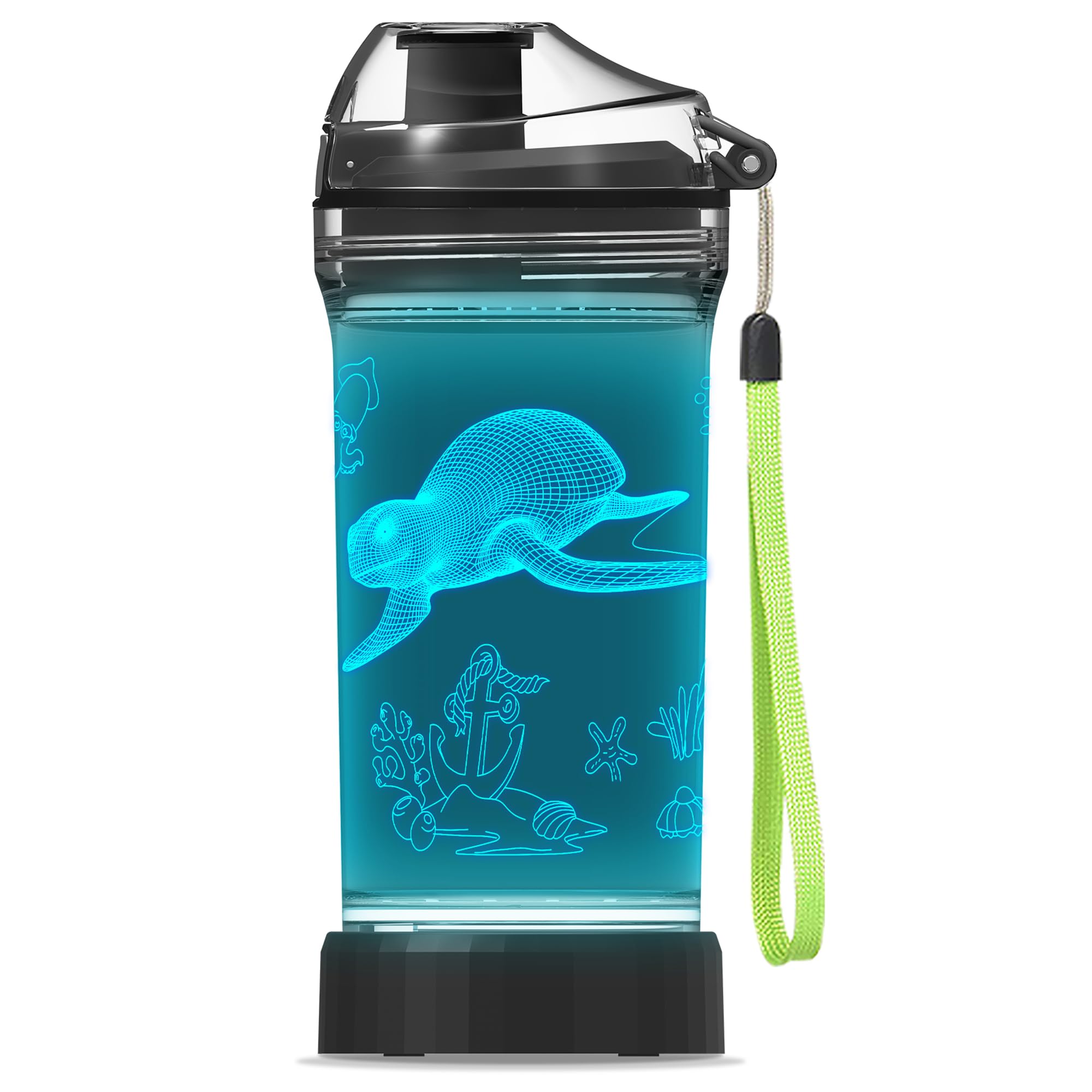 Sea Turtle Gifts, Light Up Kids Water Bottle with Ocean Animal Turtle Pattern- 14 OZ 400 ml Tritan BPA Free - Cool Drinking Cups Gift for School Kids Boy Girl Child Ocean World Lover