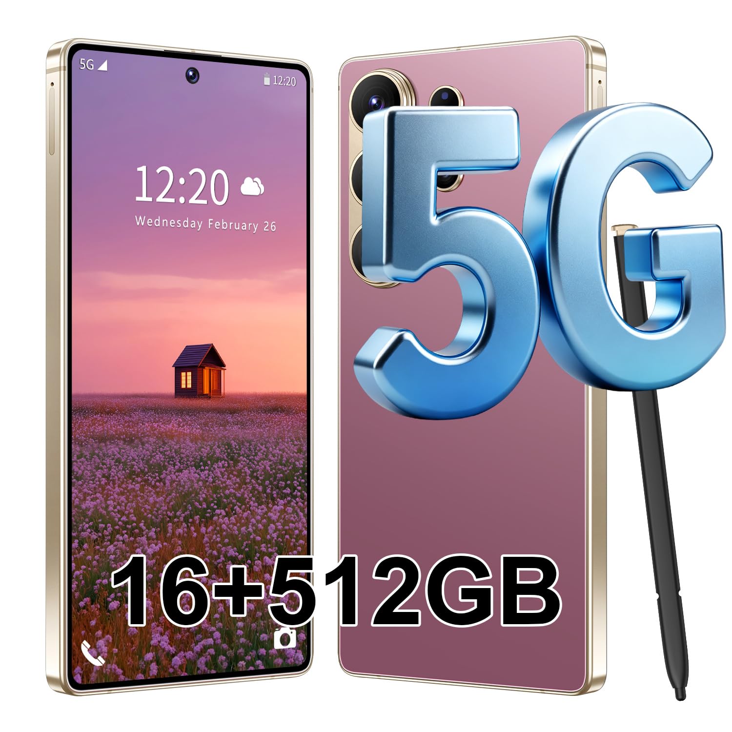 S26 Ultra 5G Unlocked Smartphone,16GB+512GB Cell Phone for Android 15, 6.99" Unlocked Cell Phone, 7000mAh, 68MP+108MP Dual Camera/Dual SIM/Fingerprint Lock/Face (Rose Gold)