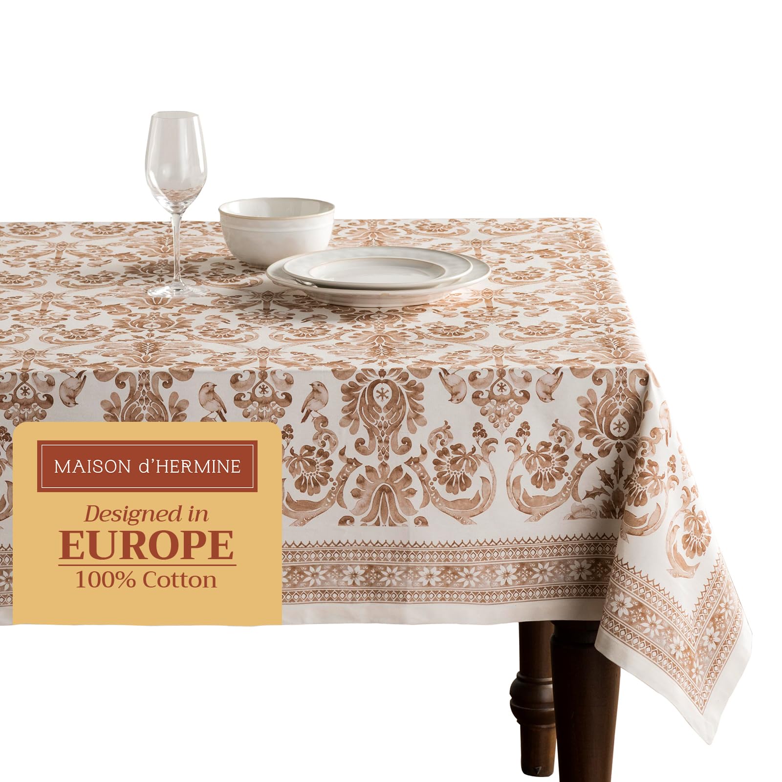Maison d' Hermine Table Cloth Rectangle Table 100% Cotton 60 x 90 Inches Fall Tablecloth Reusable Everyday Use for Thanksgiving Christmas Decorations Dining Farmhouse Party (Allure)