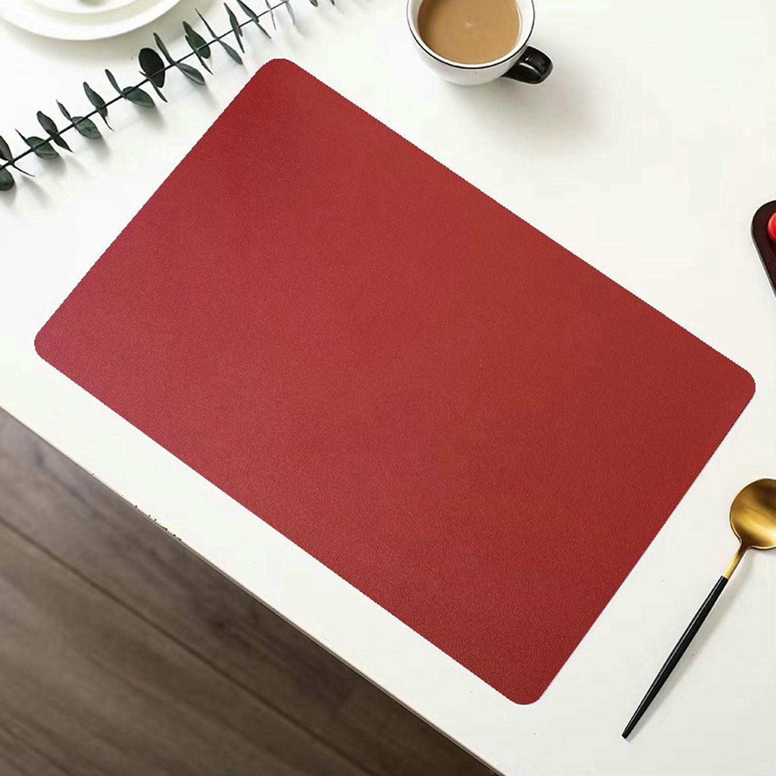 Set di 8 Tovagliette in Pelle, Tovaglietta Americane Lavabile Tinta Unita, Antiscivolo 30x43CM, Rosso