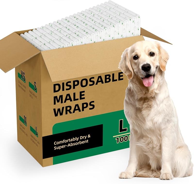 Fralda descartável para cães machos IMMCUTE com indicador de umidade, superabsorvente, tamanho Grande, pacote com 100 unidades