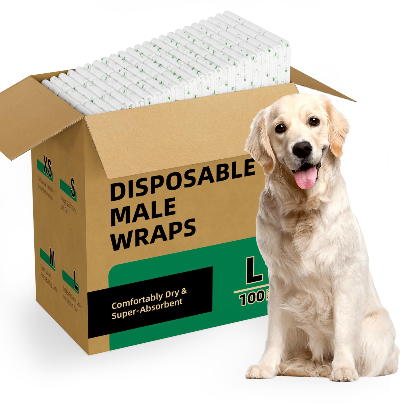 IMMCUTE Dog Diapers Male Large 100 Ct, Disposable Male Dog Wraps with Wetness Indicator, Super Absorbent Puppy Diapers Male, Comfortable Doggie Diapers Suitable for Medium to Large Breeds