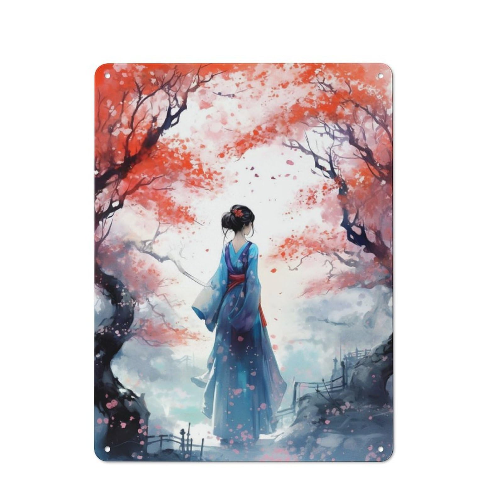 Junmoney Orange Cherry Blossom Vintage Metal Plaque 40X30cm For Man Cave Or Games Room, For An Autumn Update To Man Cave And Games Room