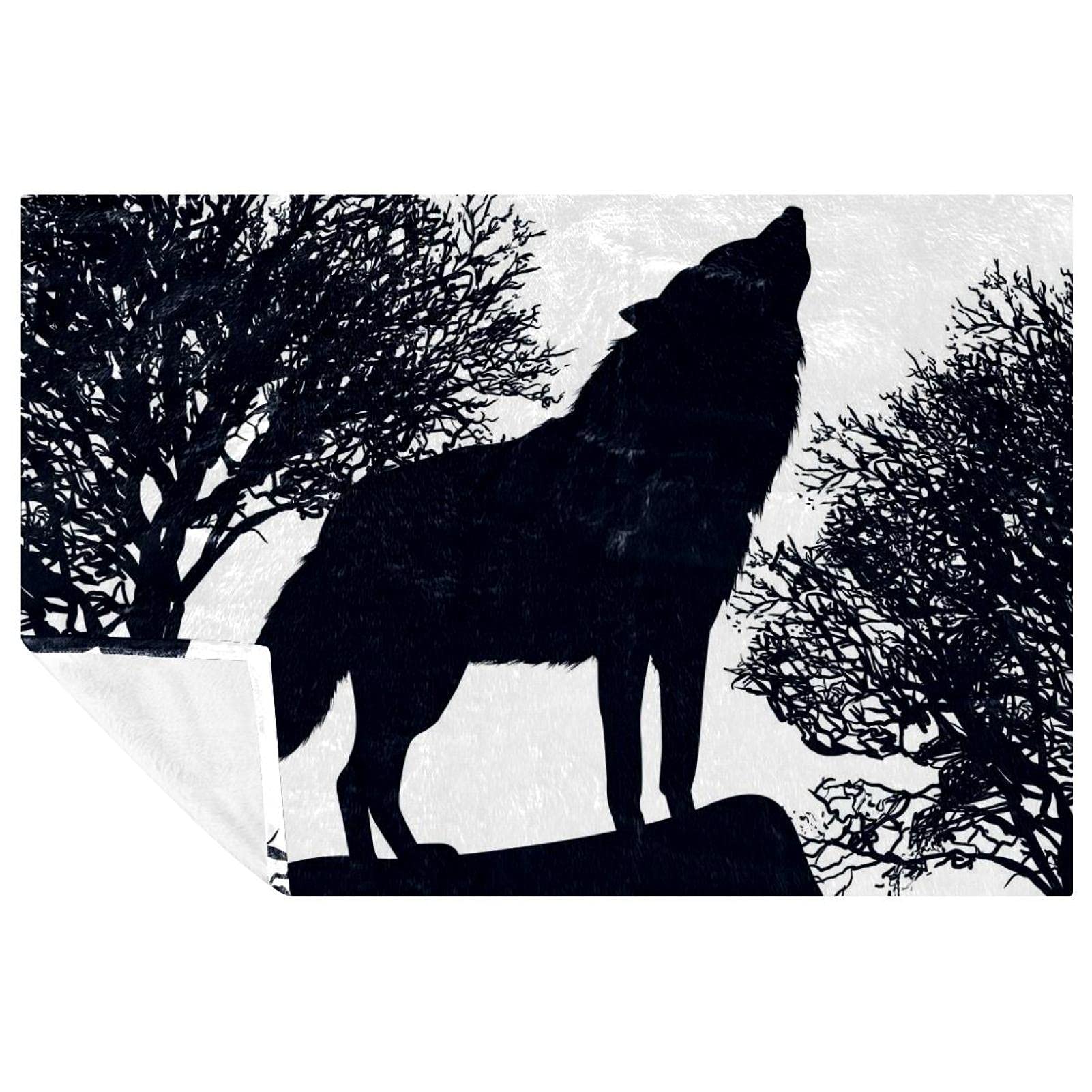 Couverture loup 150x100 cm plaid doux et chaud pour lit et canapé