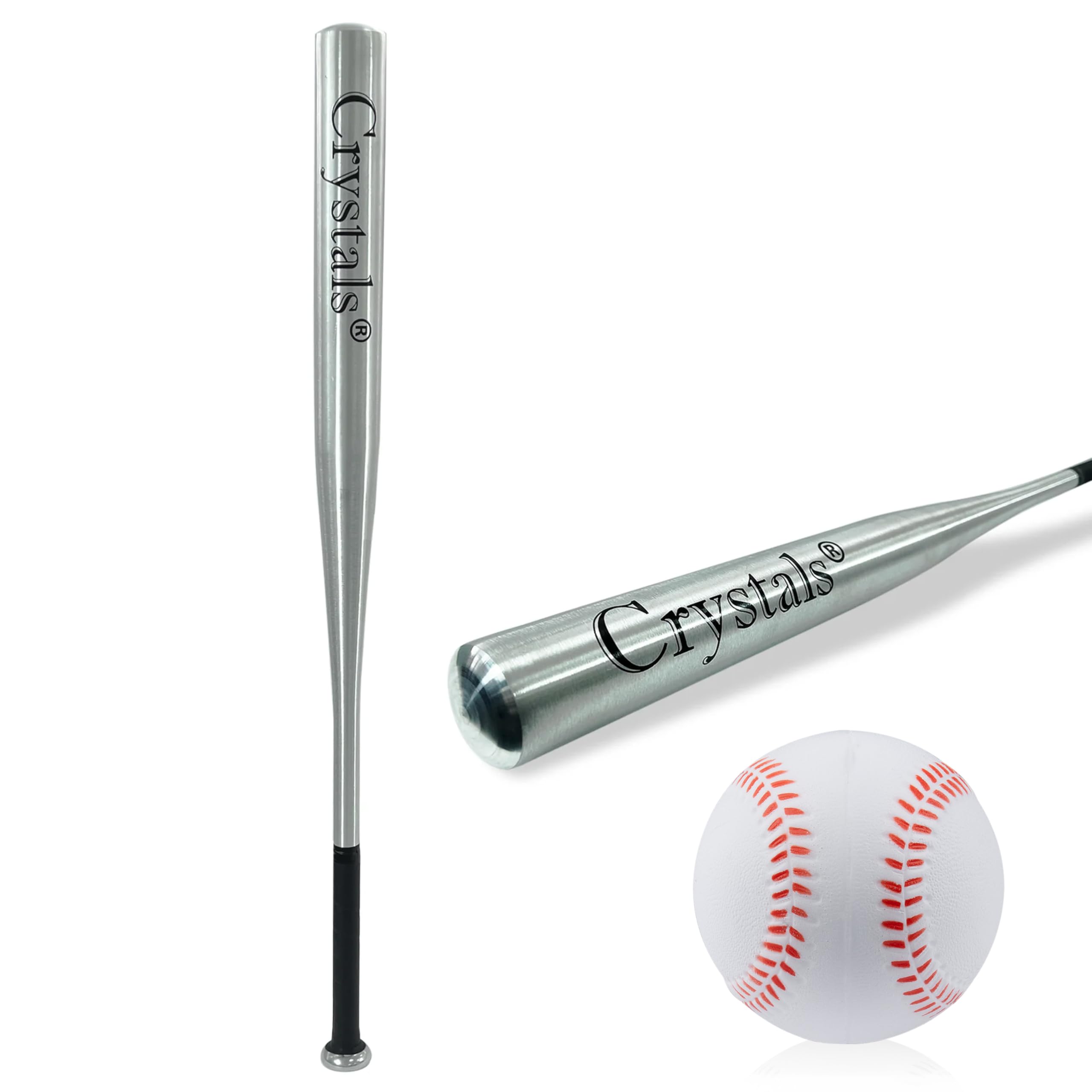 Crystals 32-Inch Aluminium Baseball Bat – Heavy Duty Metal Bat for Adults & Teens – Outdoor Sports Equipment (Silver)