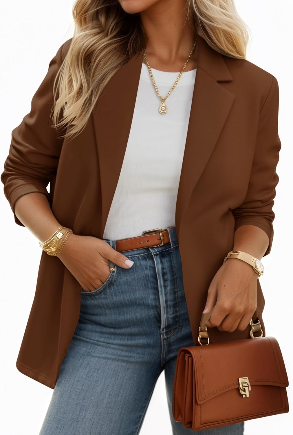 Cicy Bell Womens Casual Knit Blazer Long Sleeve Open Front Blazers Stretchy Work Office Suit Jackets with Pockets