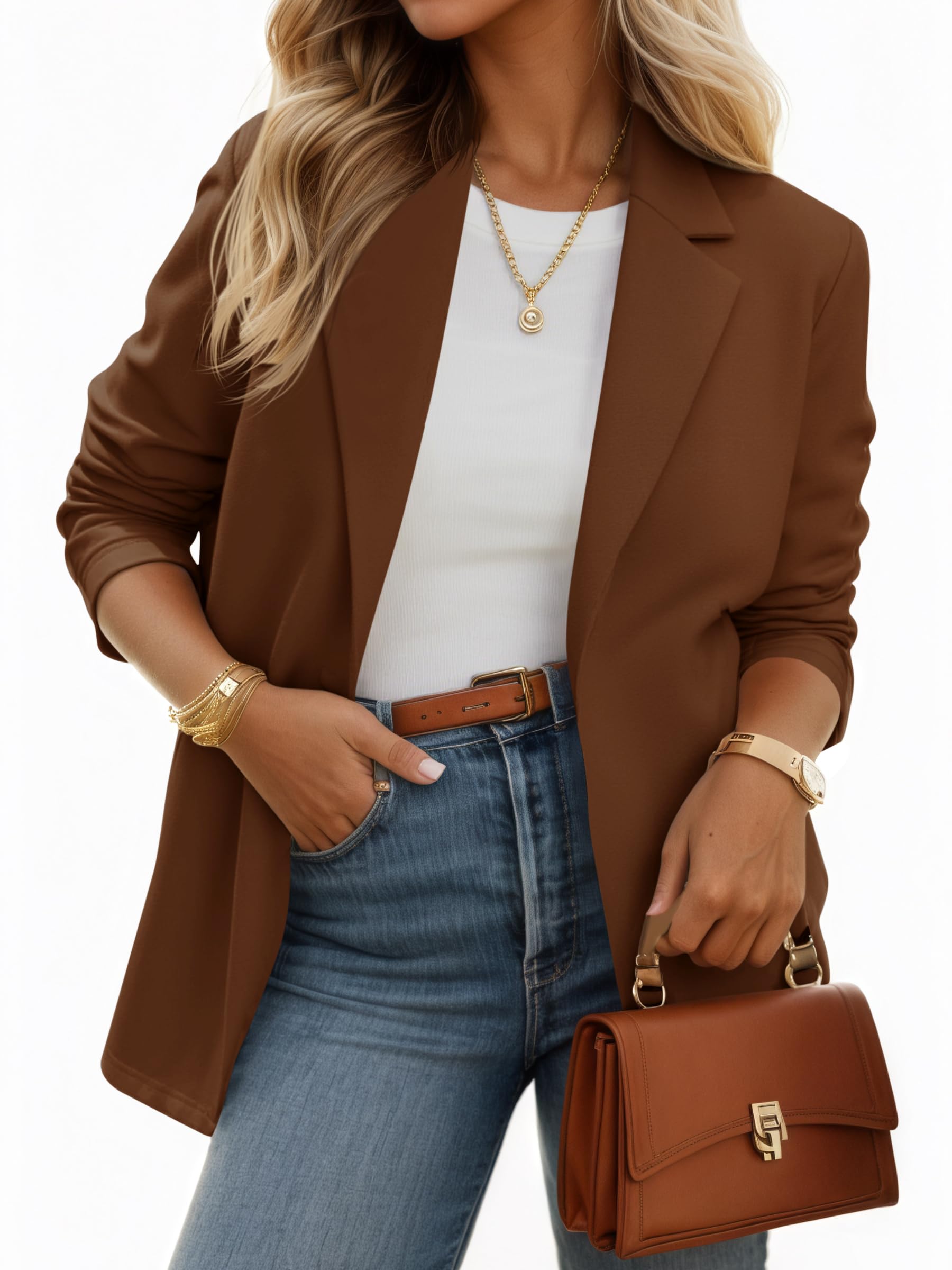 cicy bell Womens Casual Knit Blazer Long Sleeve Open Front Blazers Stretchy Work Office Suit Jackets with Pockets-picture-42