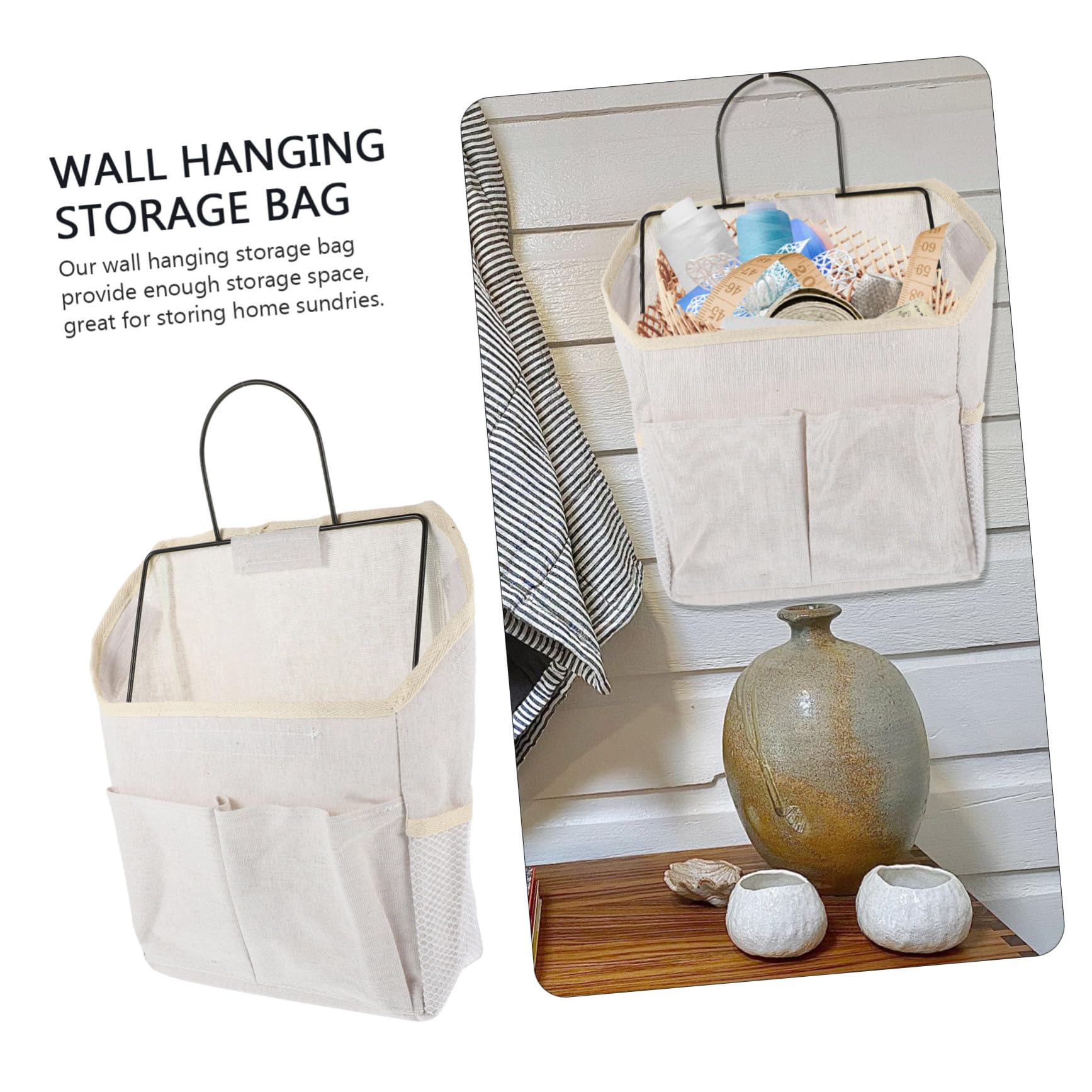 POPETPOP 2 Stück Wand Hängeorganizer aus Segeltuch mit Seitentaschen Platzsparend und Praktisch für Tür oder Schlafzimmer Beige